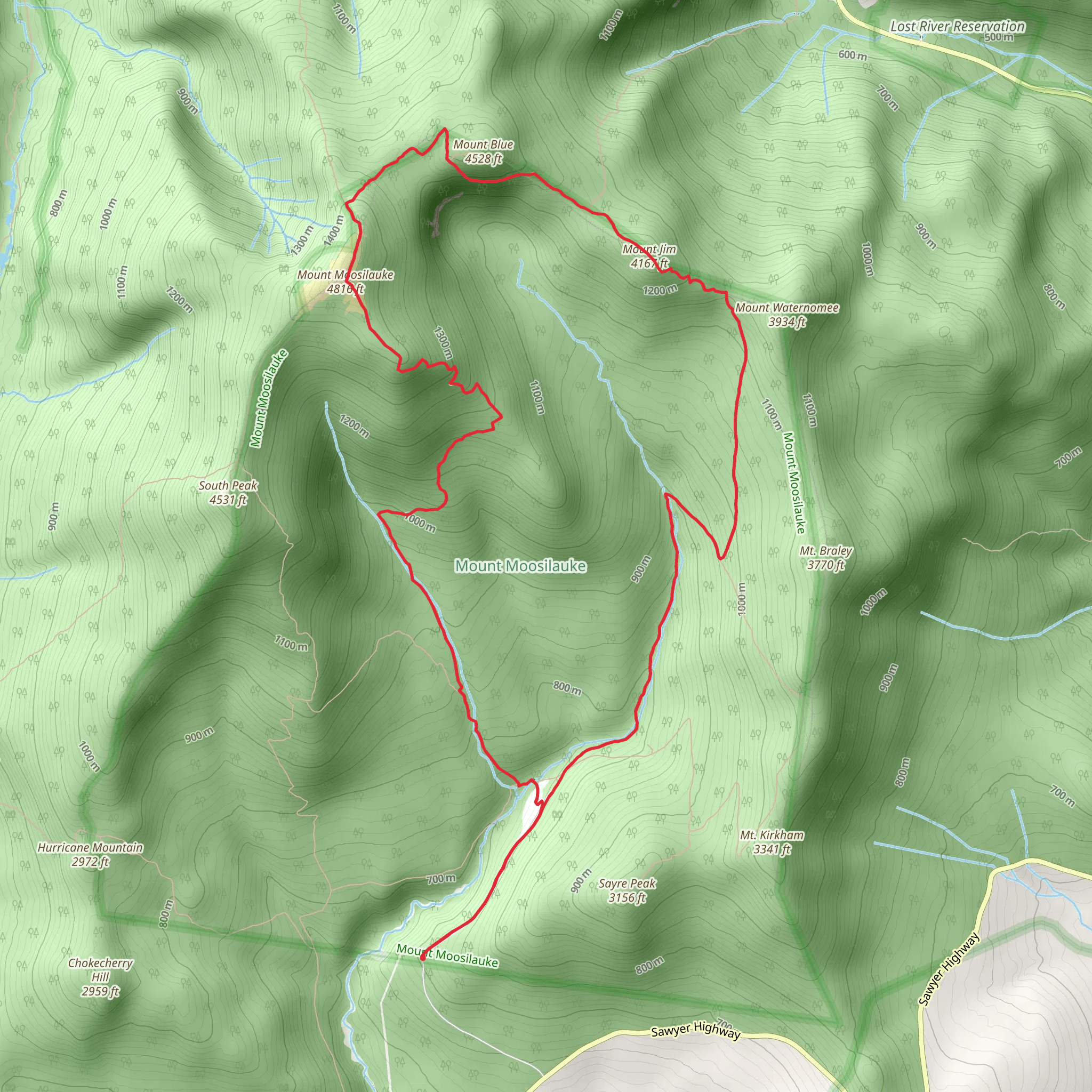 Mount Moosilauke, Mount Blue and Mount Jim Loop via Asquam Ridge Trail and Gorge Brook Trail mobile static map