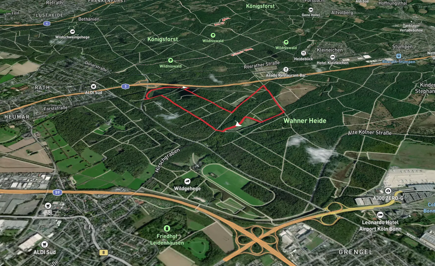 An image depicting the trail Becken 3 via Libellen Tour and its surrounding area.