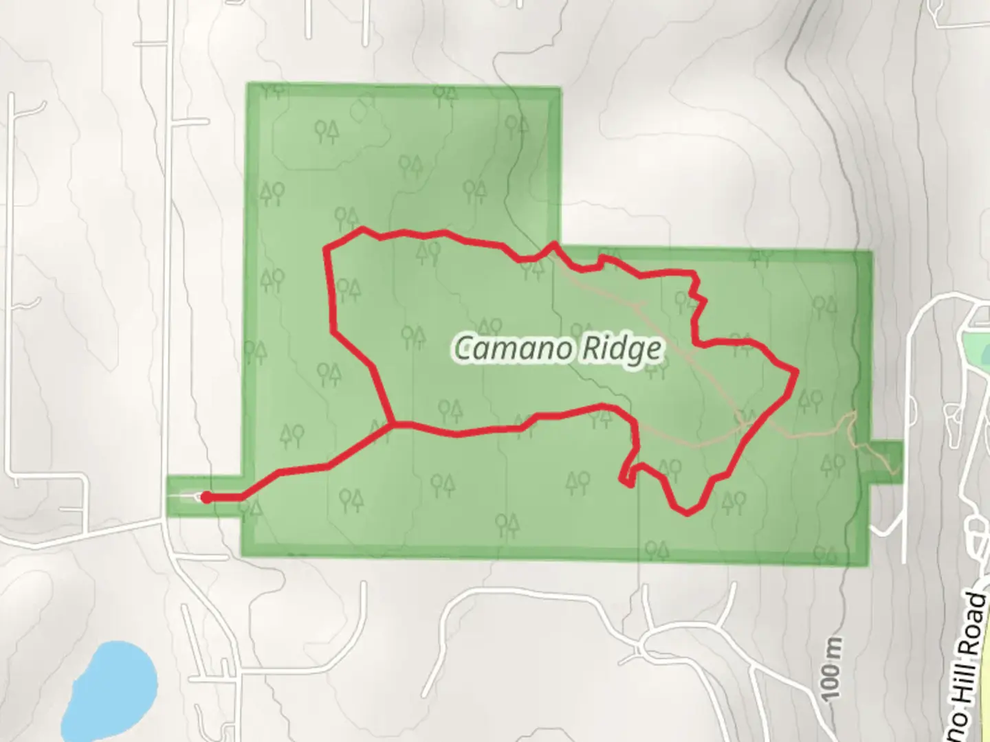 An image depicting the trail Can Ku to Camano Ridge and Sockeye Run Loop and its surrounding area.