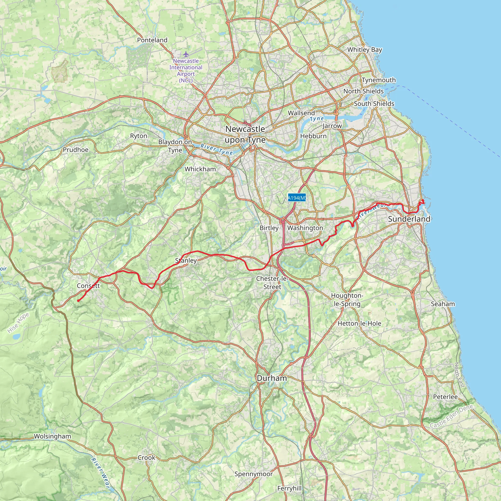 Consett and Sunderland Railway Path mobile static map