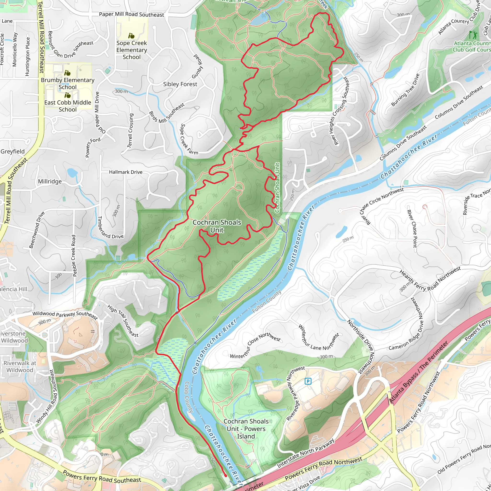 Cochran Shoals and Sope Creek Loop mobile static map