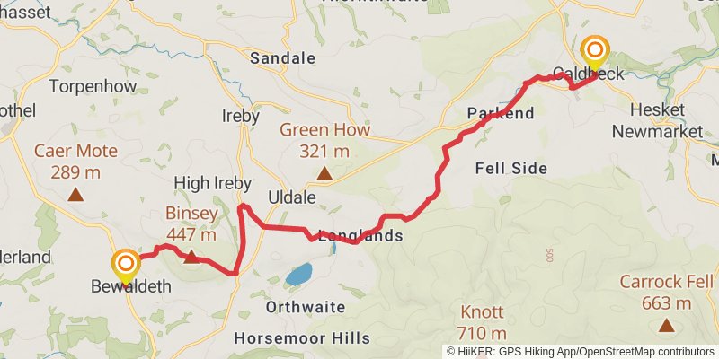 John Peel Trail from Whicham to Caldbeck stage 6 Map