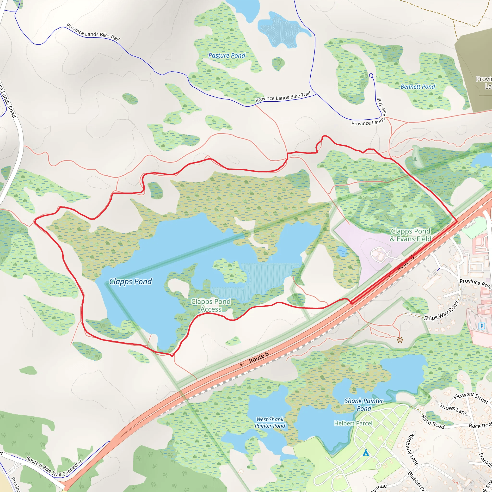 Clapps Pond and Evans Field Loop Trail mobile static map