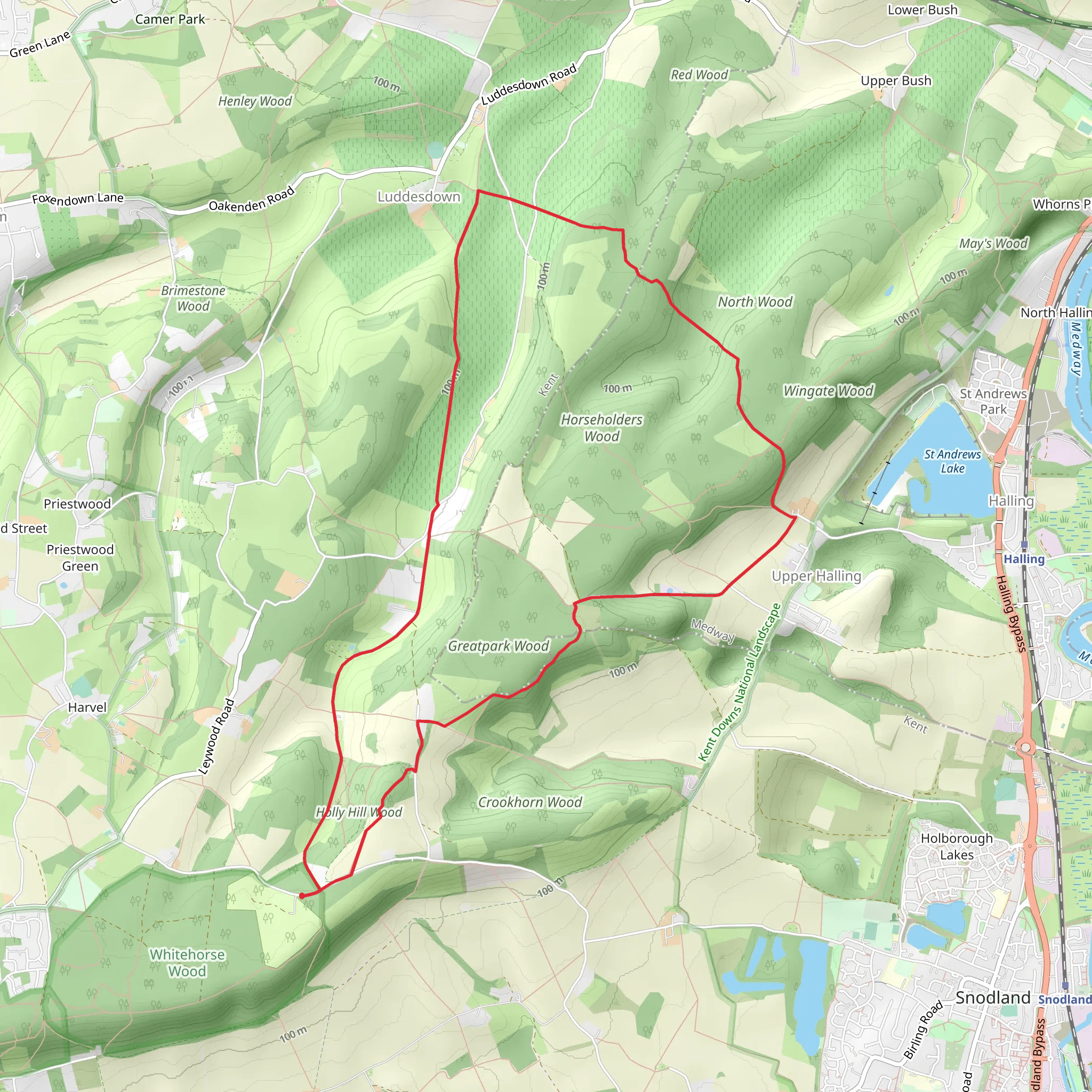 Horseholders Wood, Holly Hill Wood and Greatpark Wood Loop mobile static map