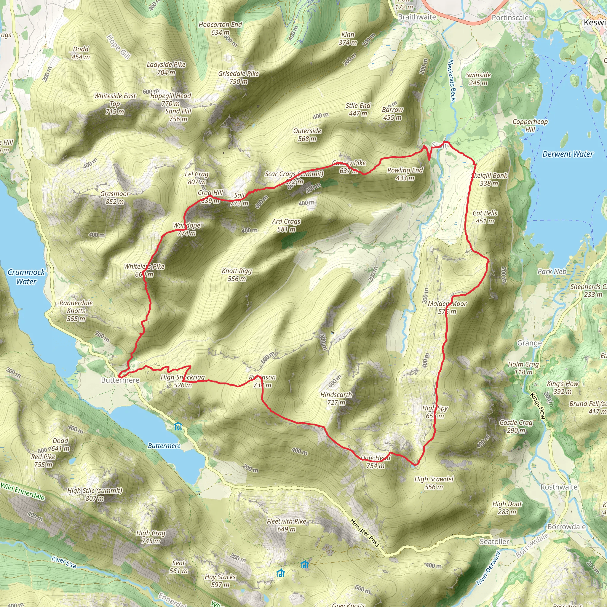 Causey Pike, Wandope, Robinson and Dale Head Loop mobile static map