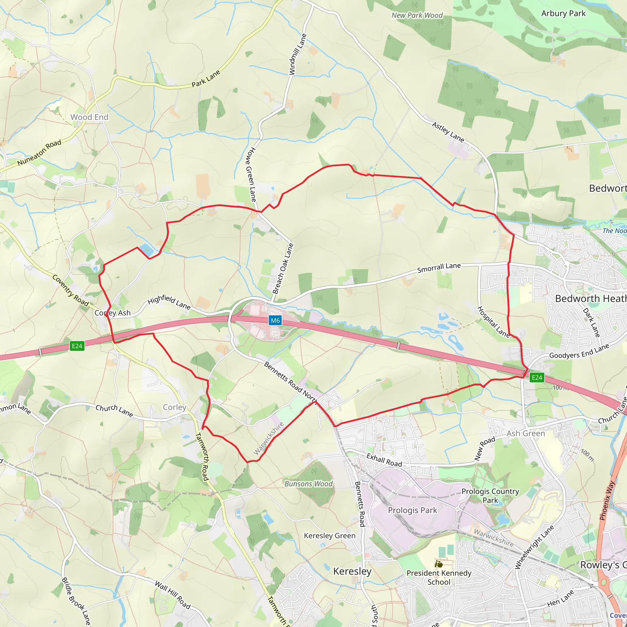 Corley Ash to Bedwoth Heath Loop mobile static map