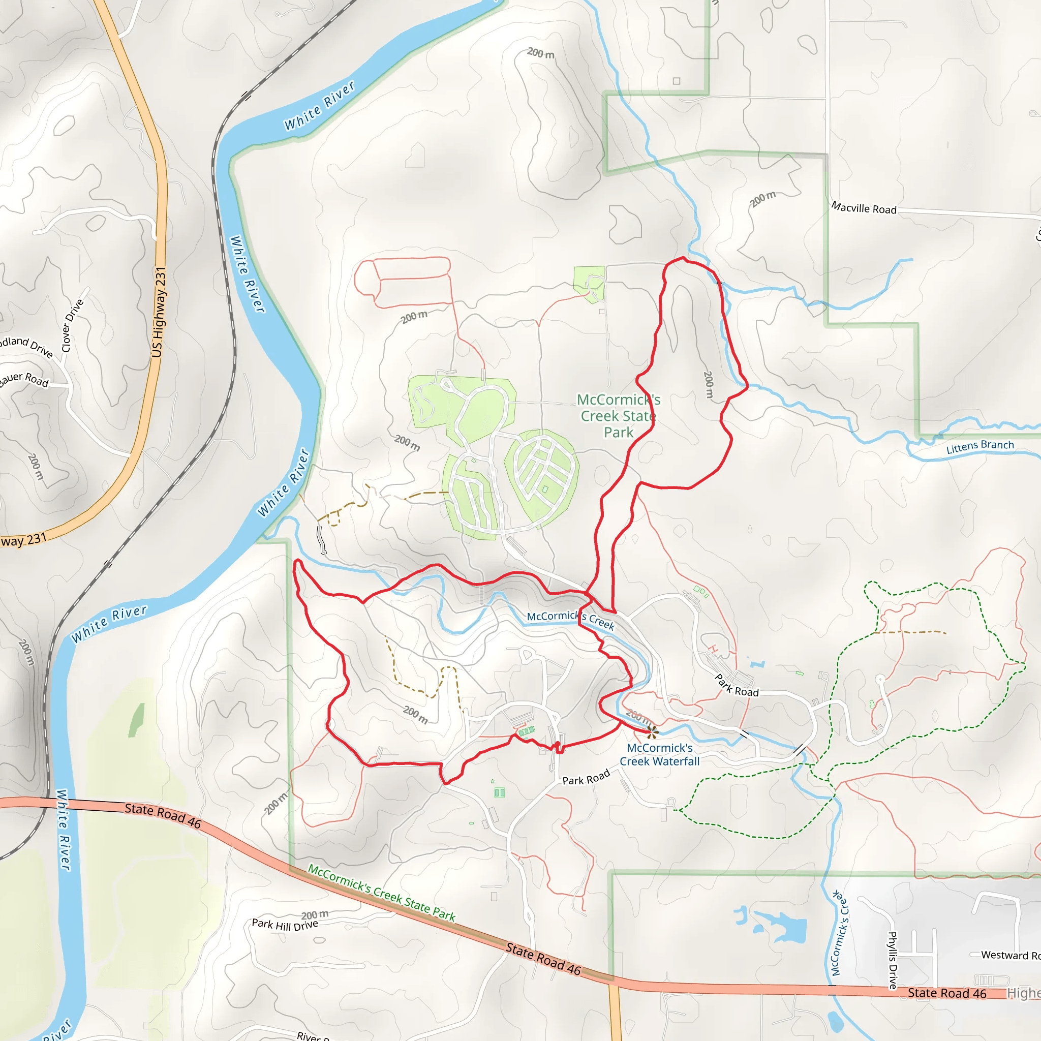 Loop along White River mobile static map