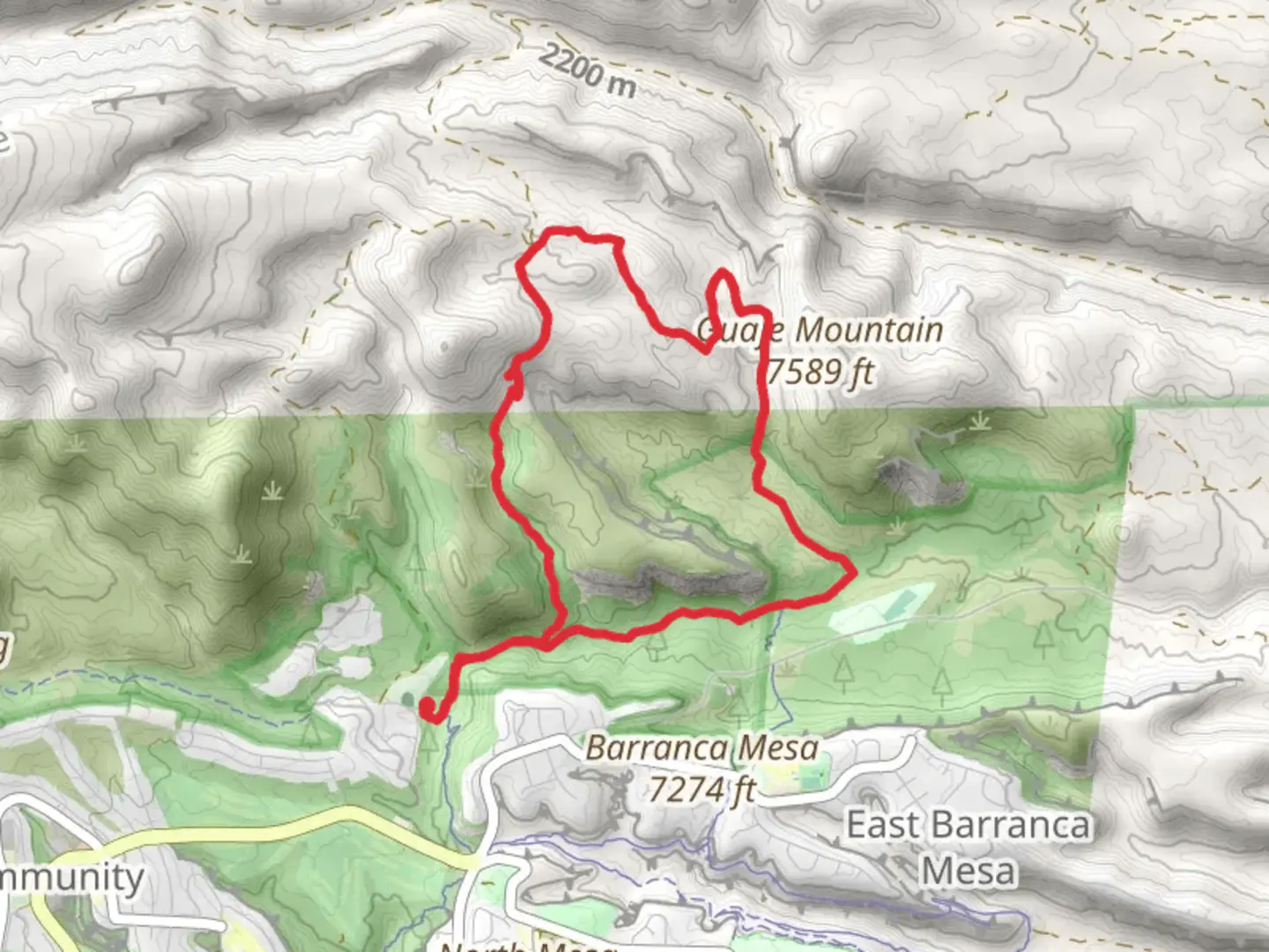 An image depicting the trail Guaje Mountain via Cabra Loop Trail and its surrounding area.