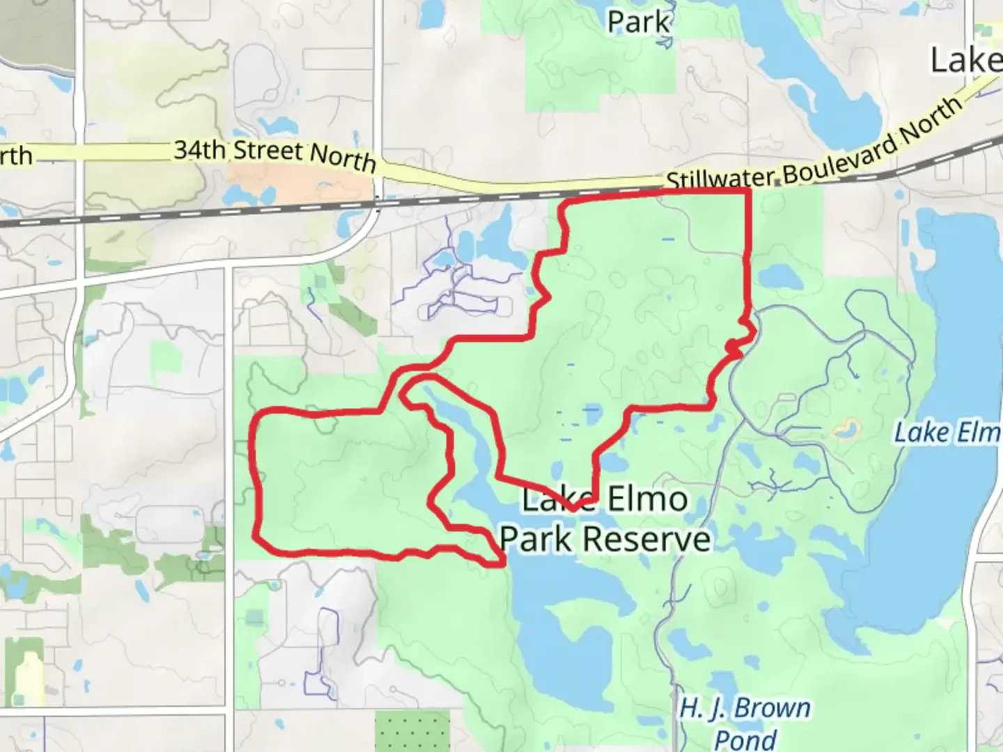 An image depicting the trail Lake Elmo Park and Eagle Point Loop Trail - North and its surrounding area.