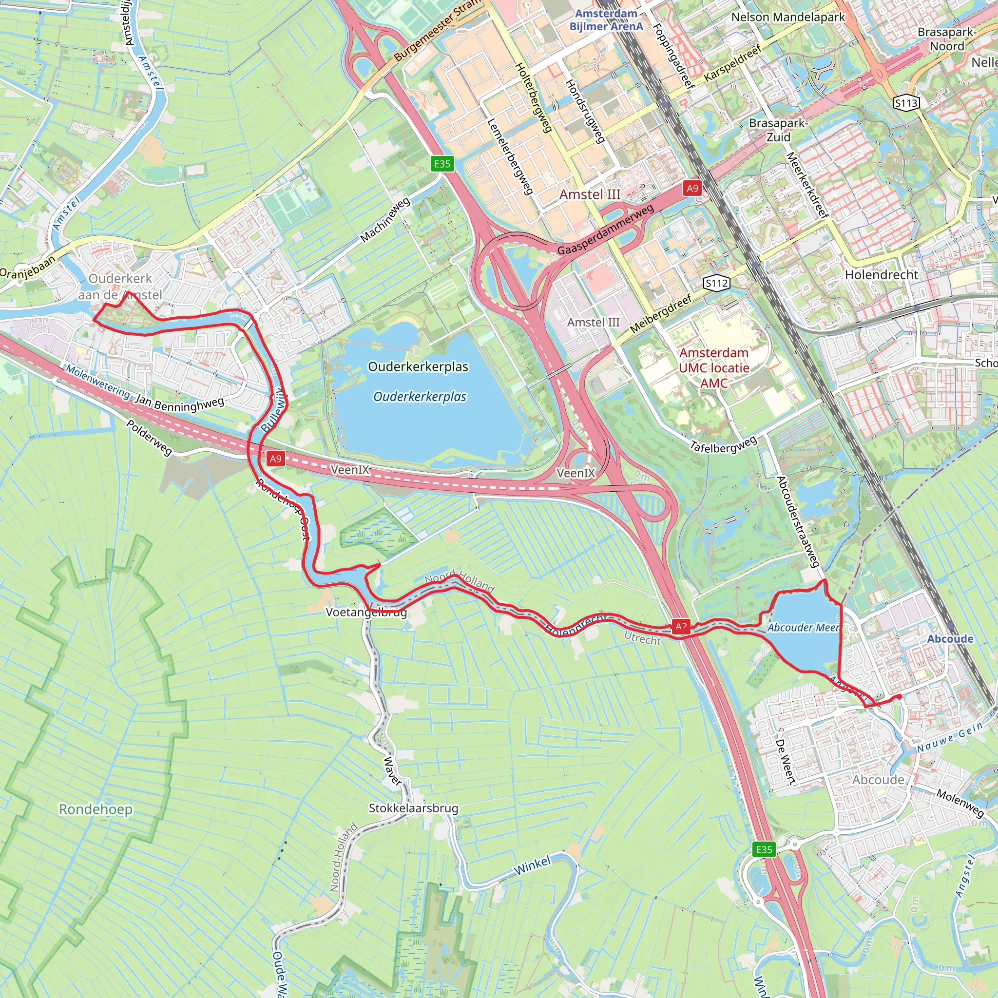 Abcouder Meer and Bullewijk Loop via Holendrecht Route and Voetangel Weg mobile static map