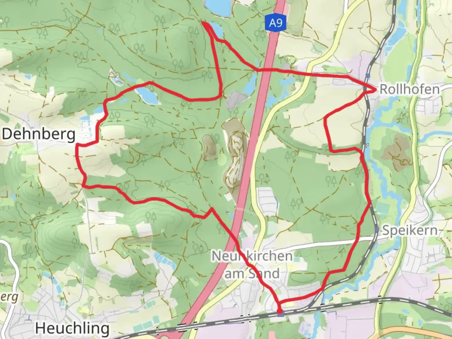 An image depicting the trail Stiftsweiher via Dehnberger Runde and Blaustrich and its surrounding area.