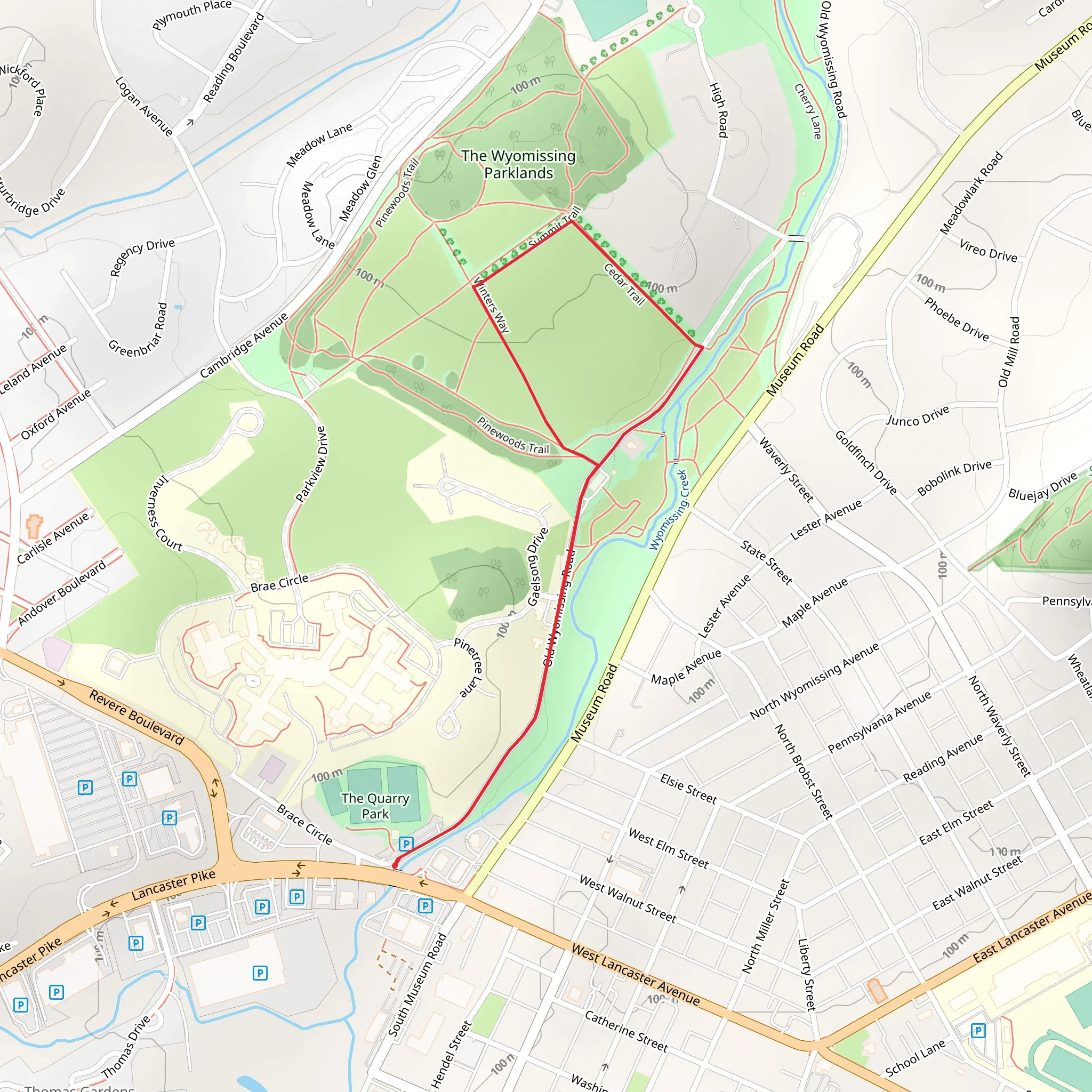 The Wyomissing Parklands Loop mobile static map