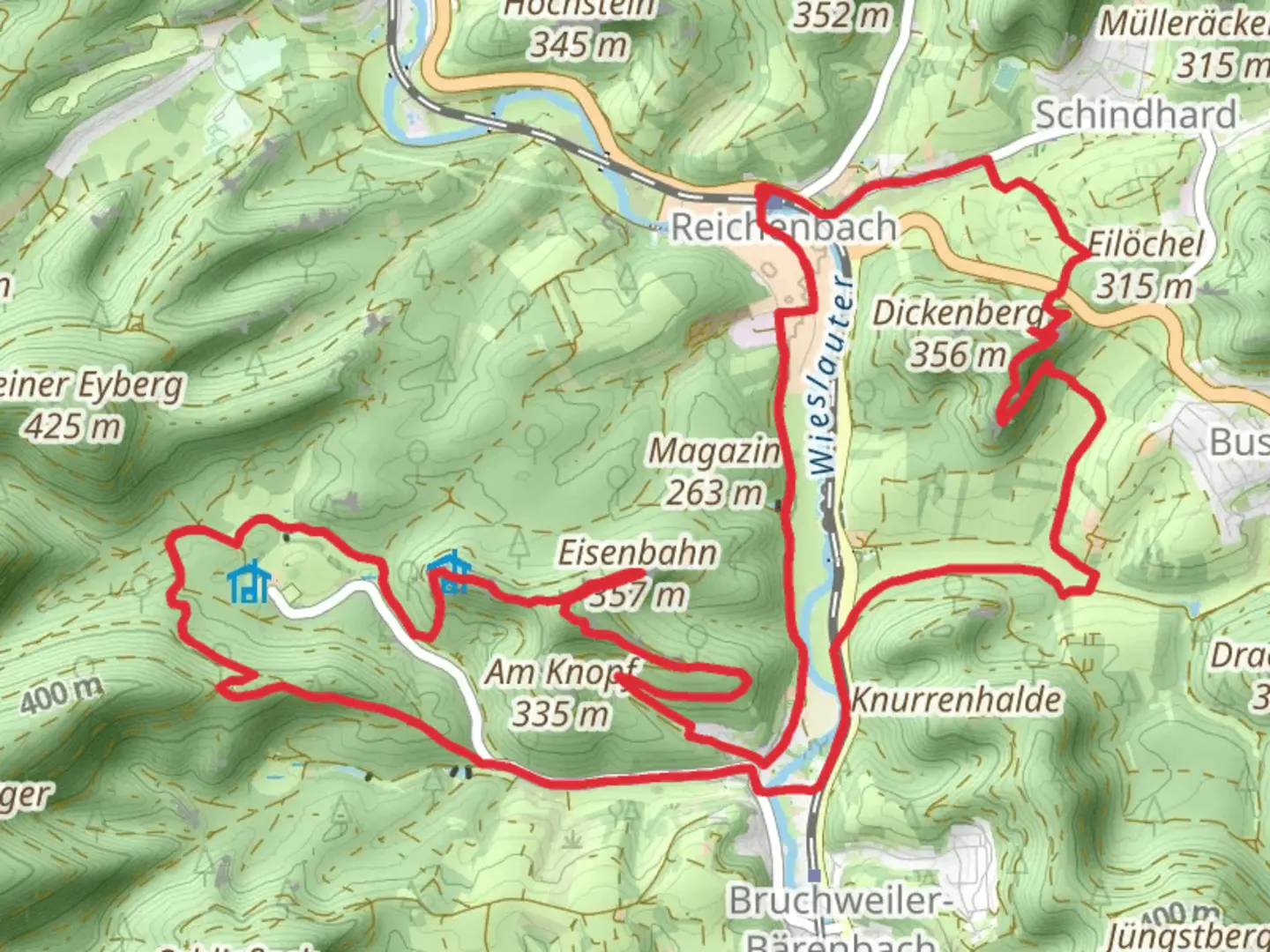 An image depicting the trail Reichenbach and Rauhberg Loop and its surrounding area.