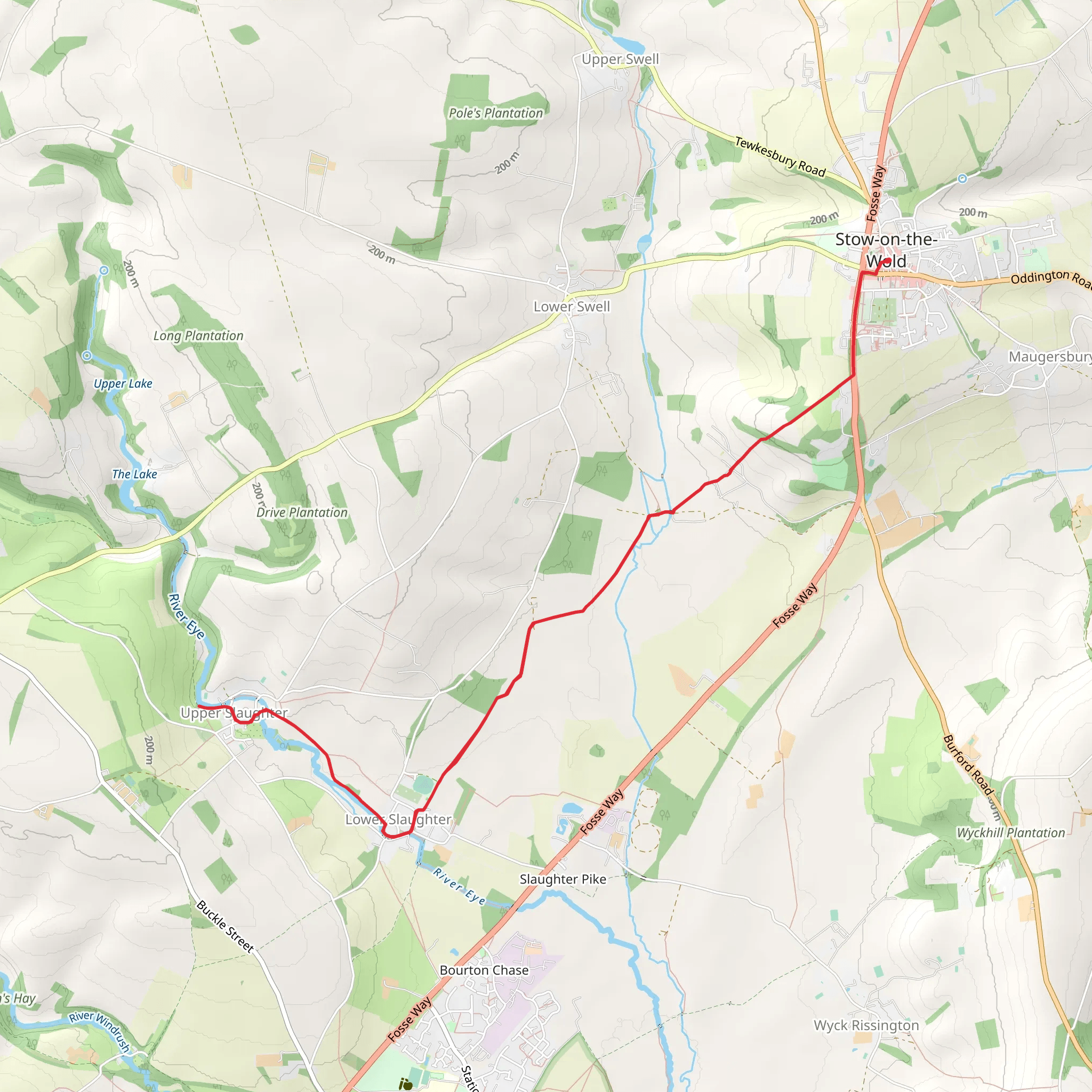 Stow on the Wold to Upper Slaughter Walk mobile static map