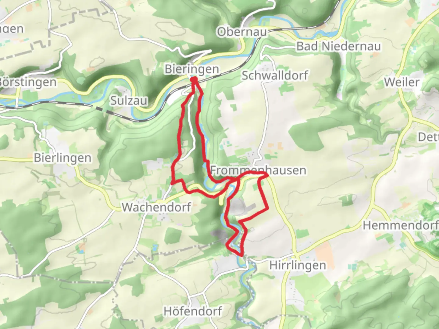 An image depicting the trail Obere Mühle via Reutteweg and its surrounding area.