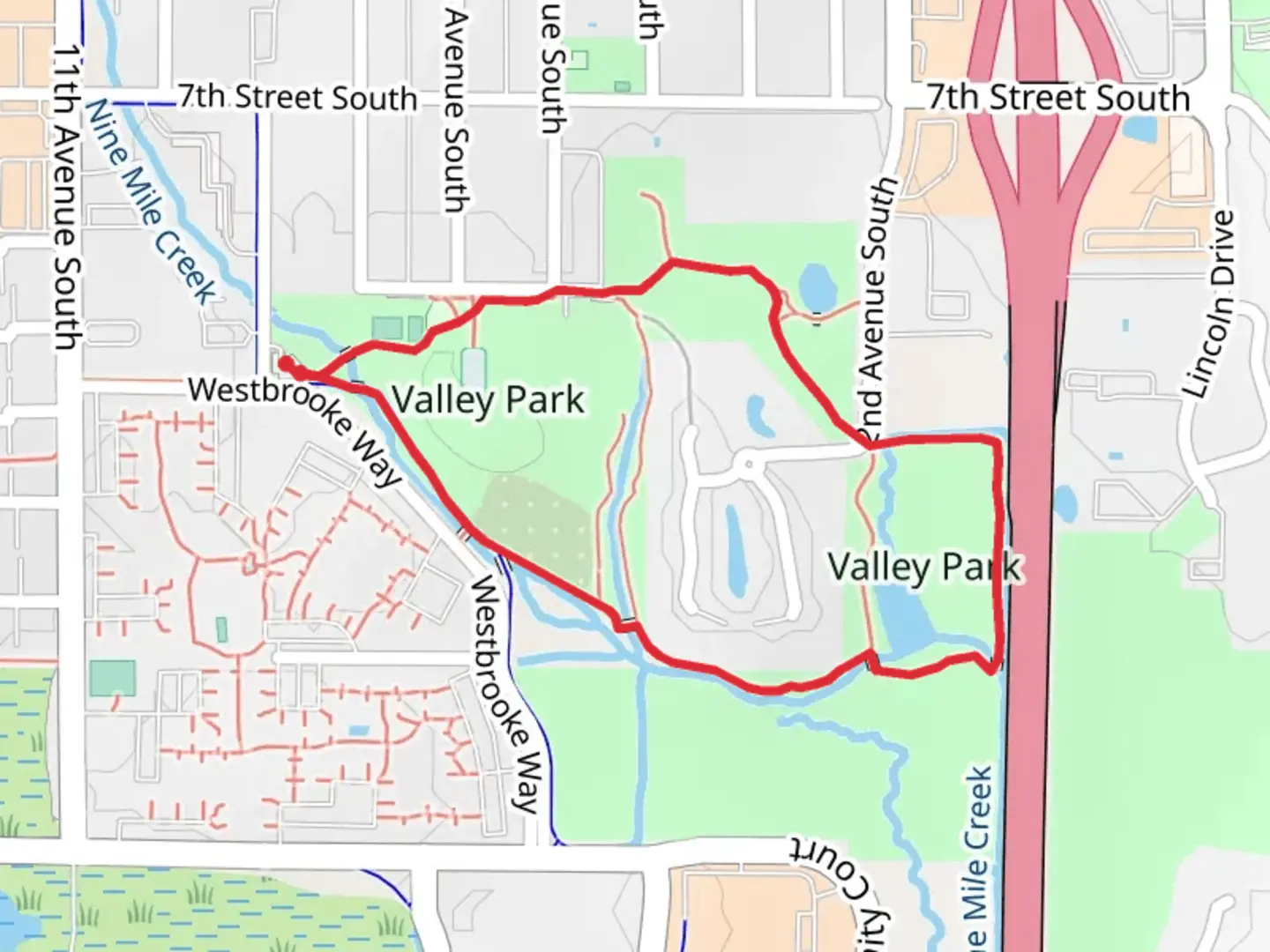 An image depicting the trail Valley Park and Nine Mile Creek regional Trail and its surrounding area.