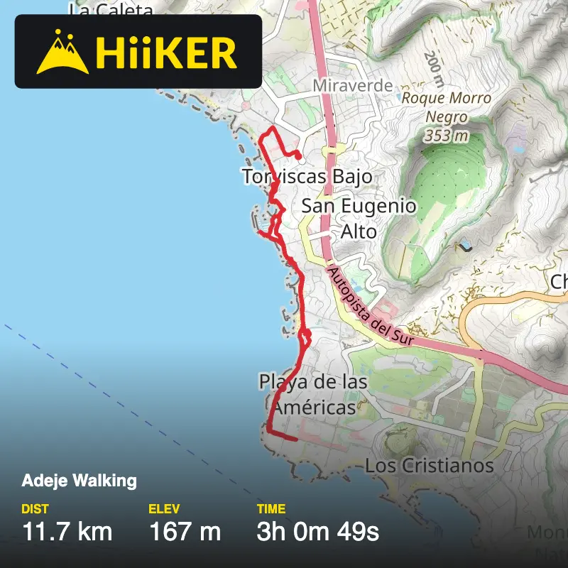 A map preview of the recording Adeje Walking.