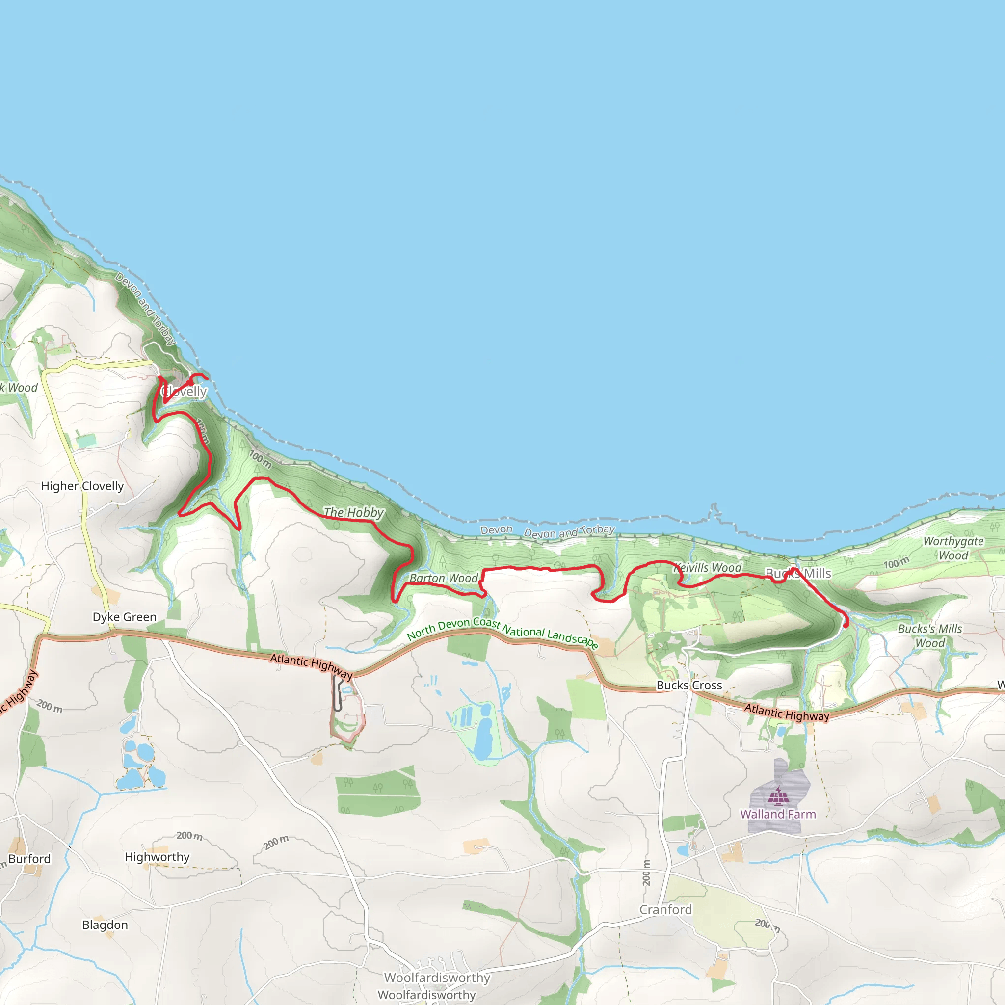 Bucks MIlls to Clovelly Walk mobile static map
