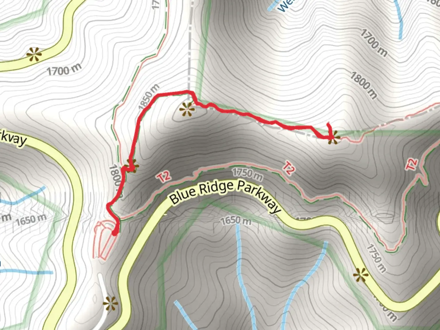 An image depicting the trail Browning Knob via Waterrock Knob Trail and its surrounding area.