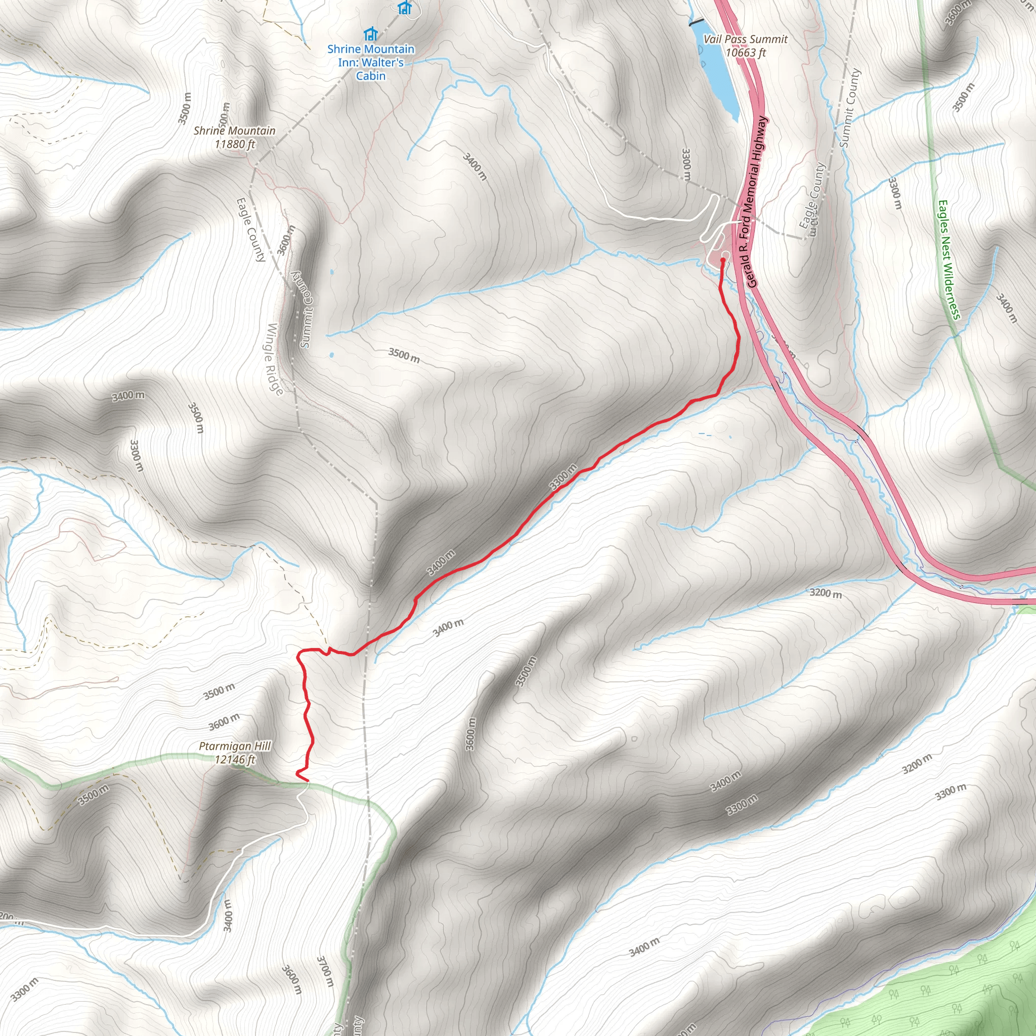 Ptarmigan Hill Out and Back mobile static map