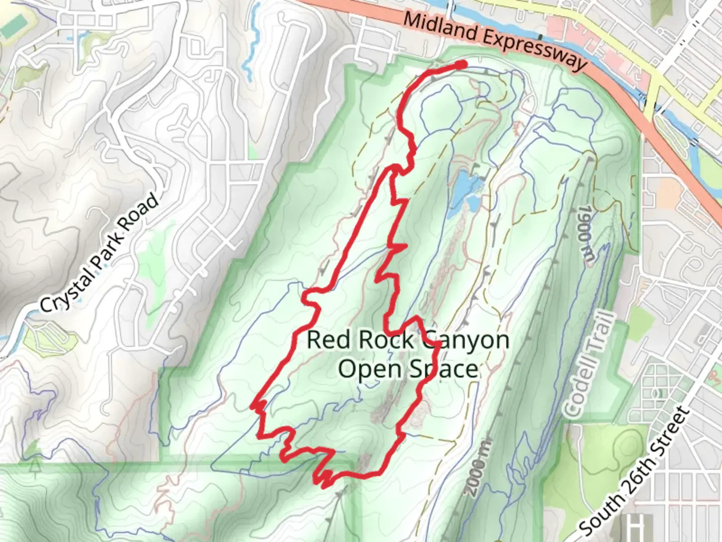 An image depicting the trail Red Rock Canyon Trail and Roundup Trail Loop and its surrounding area.