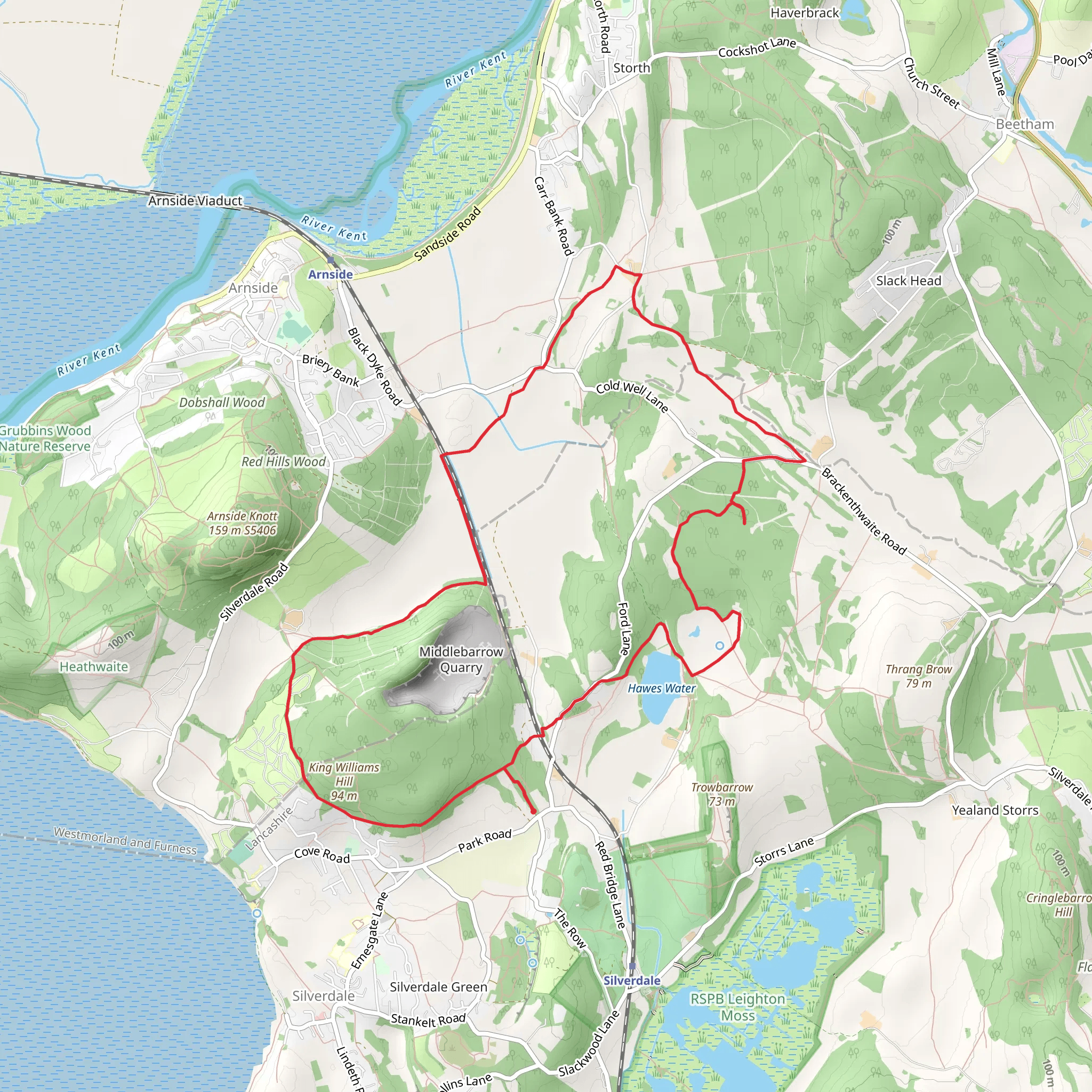 King William's Hill, Middlebarrow Plain and Gait Barrows NNR Loop mobile static map