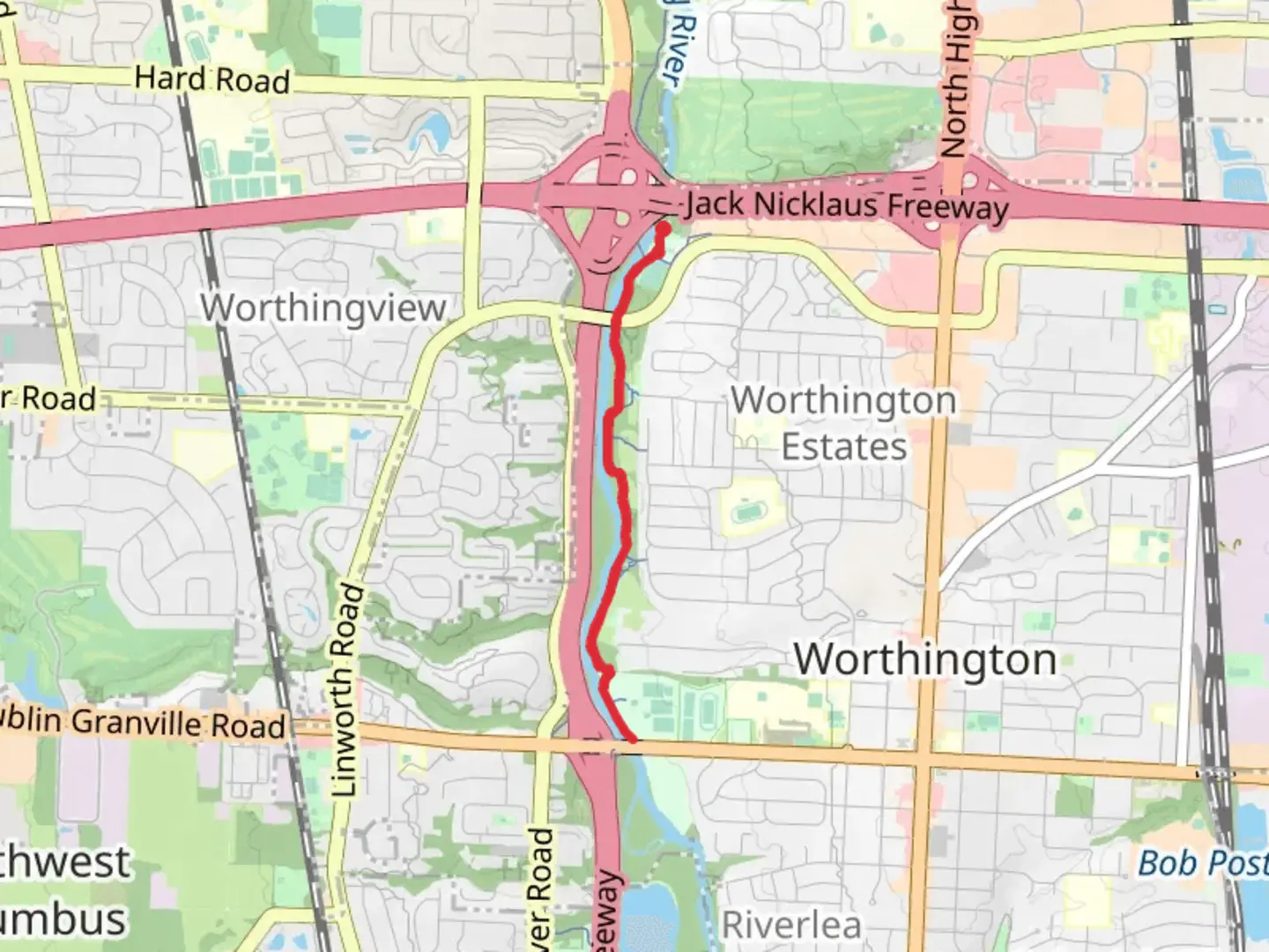 An image depicting the trail Olentangy Trail Out and Back and its surrounding area.