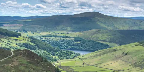 An image depicting the trail Luggala from Ballinastoe Woods and its surrounding area.
