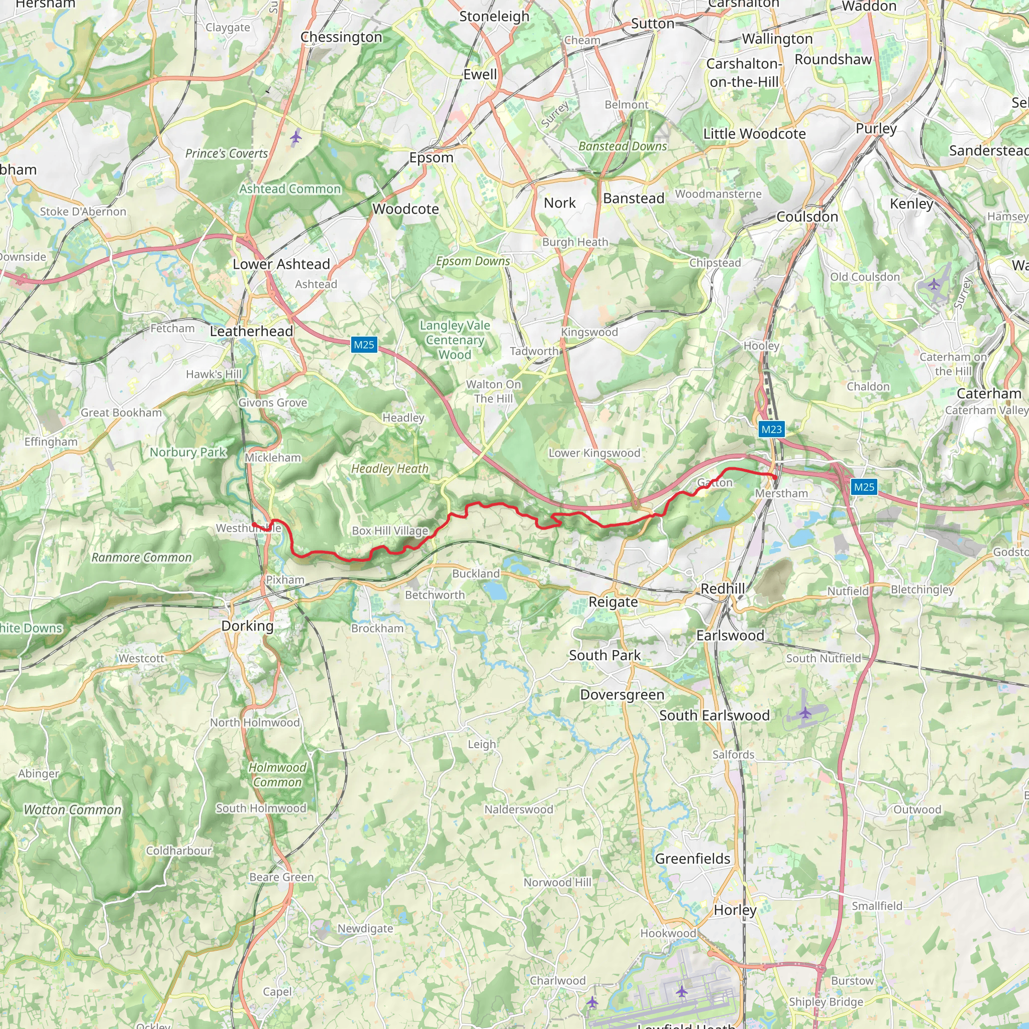 Westhumble to Merstham Walk mobile static map
