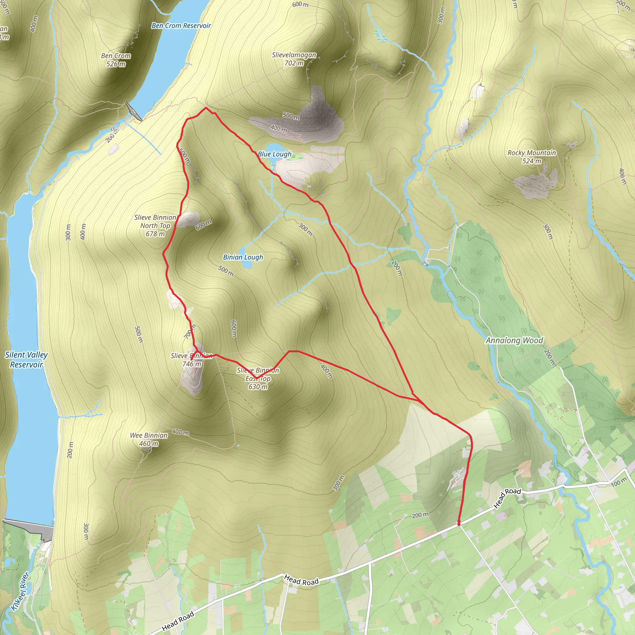 Slieve Binnian Mountains and Blue Lough Loop mobile static map