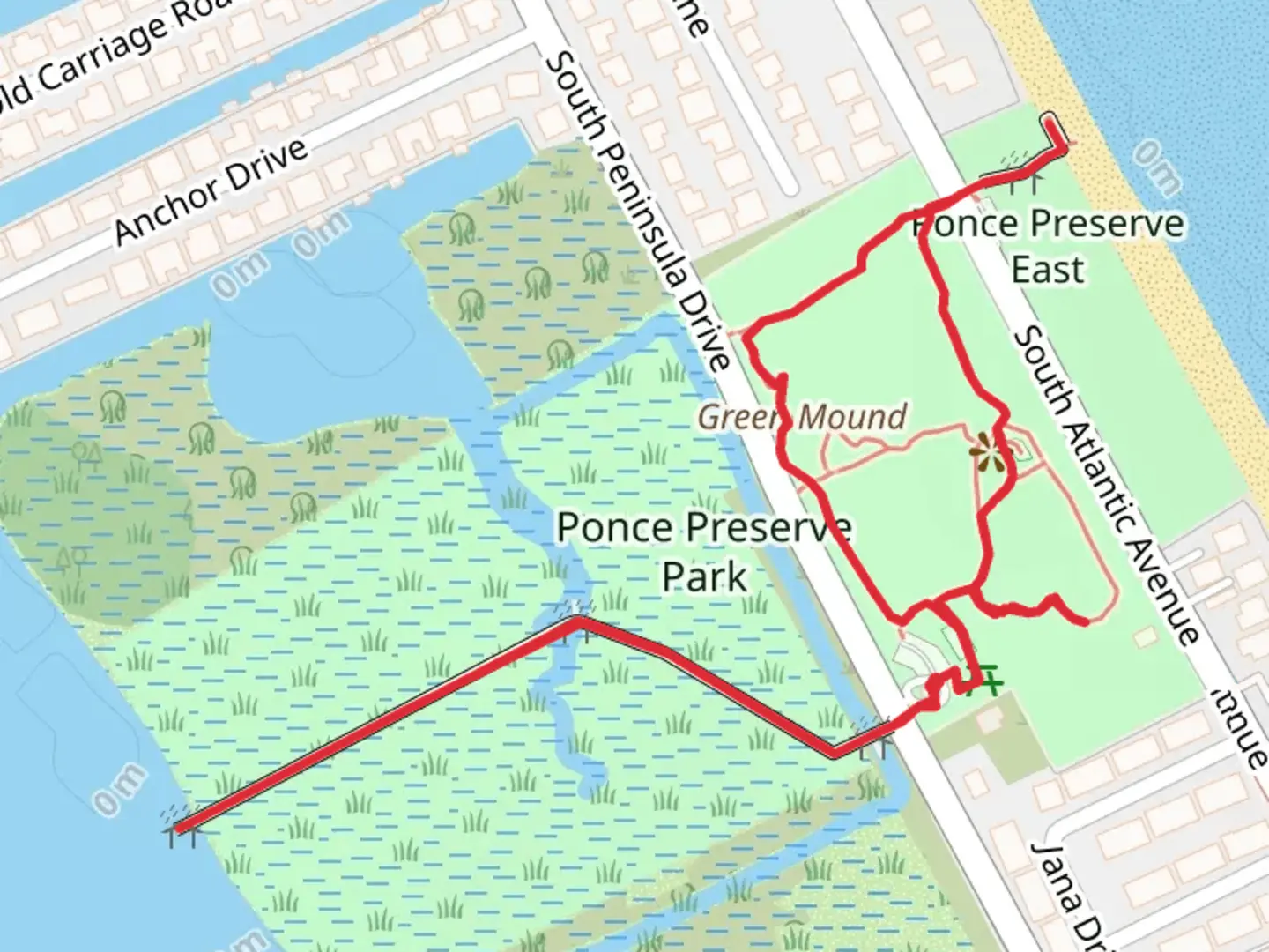 An image depicting the trail Ponce Preserve Boardwalk and Green Mound Loop and its surrounding area.