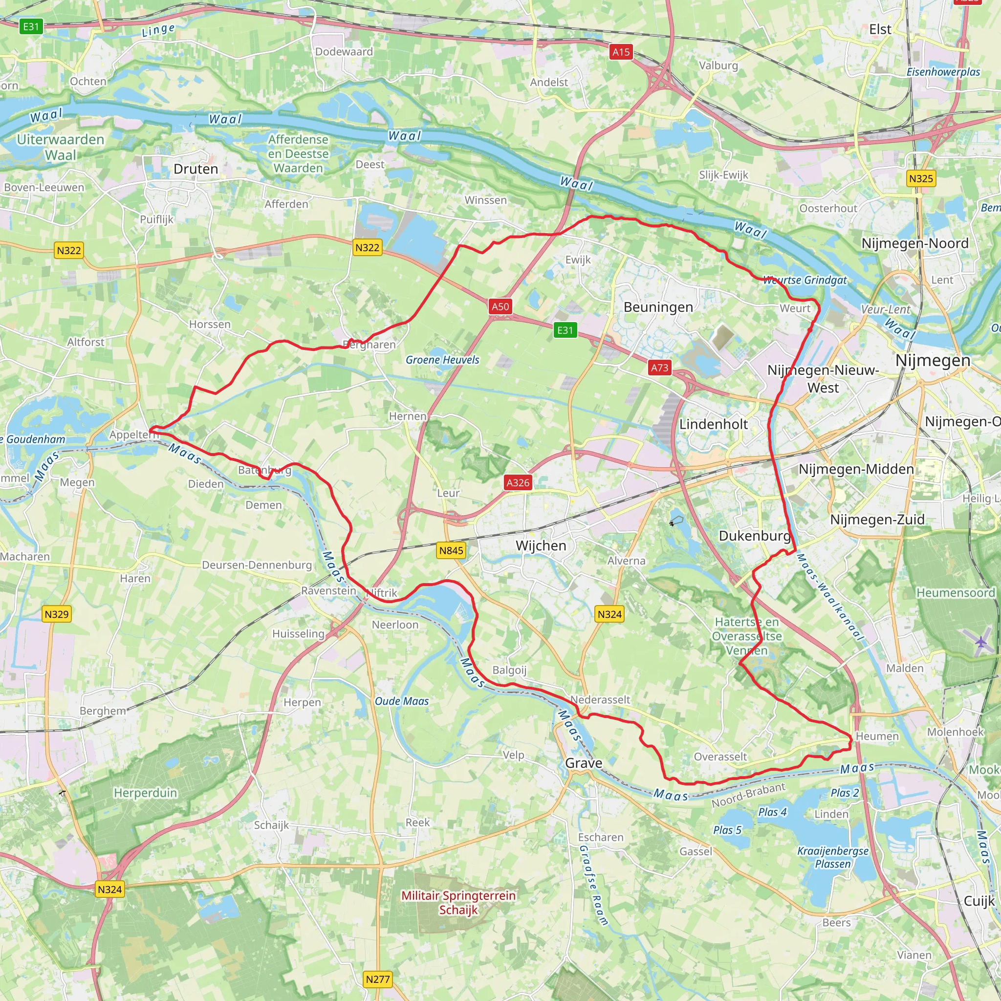 Westkanaalpad, Maasbandijk and Weurtse Grindgat mobile static map