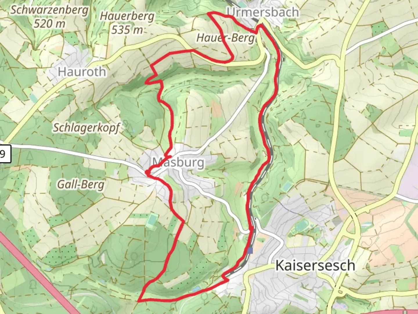 An image depicting the trail Steinbach Rundweg Masburg and its surrounding area.