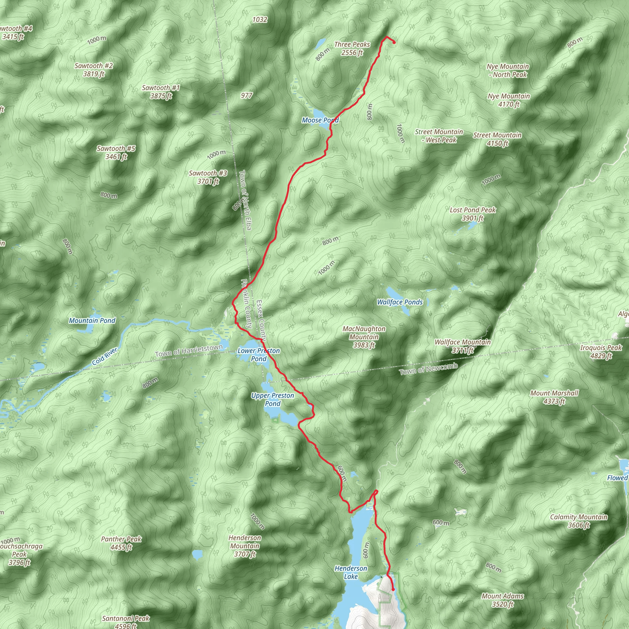 Henderson Lake and Preston Ponds via Northville - Placid Trail mobile static map
