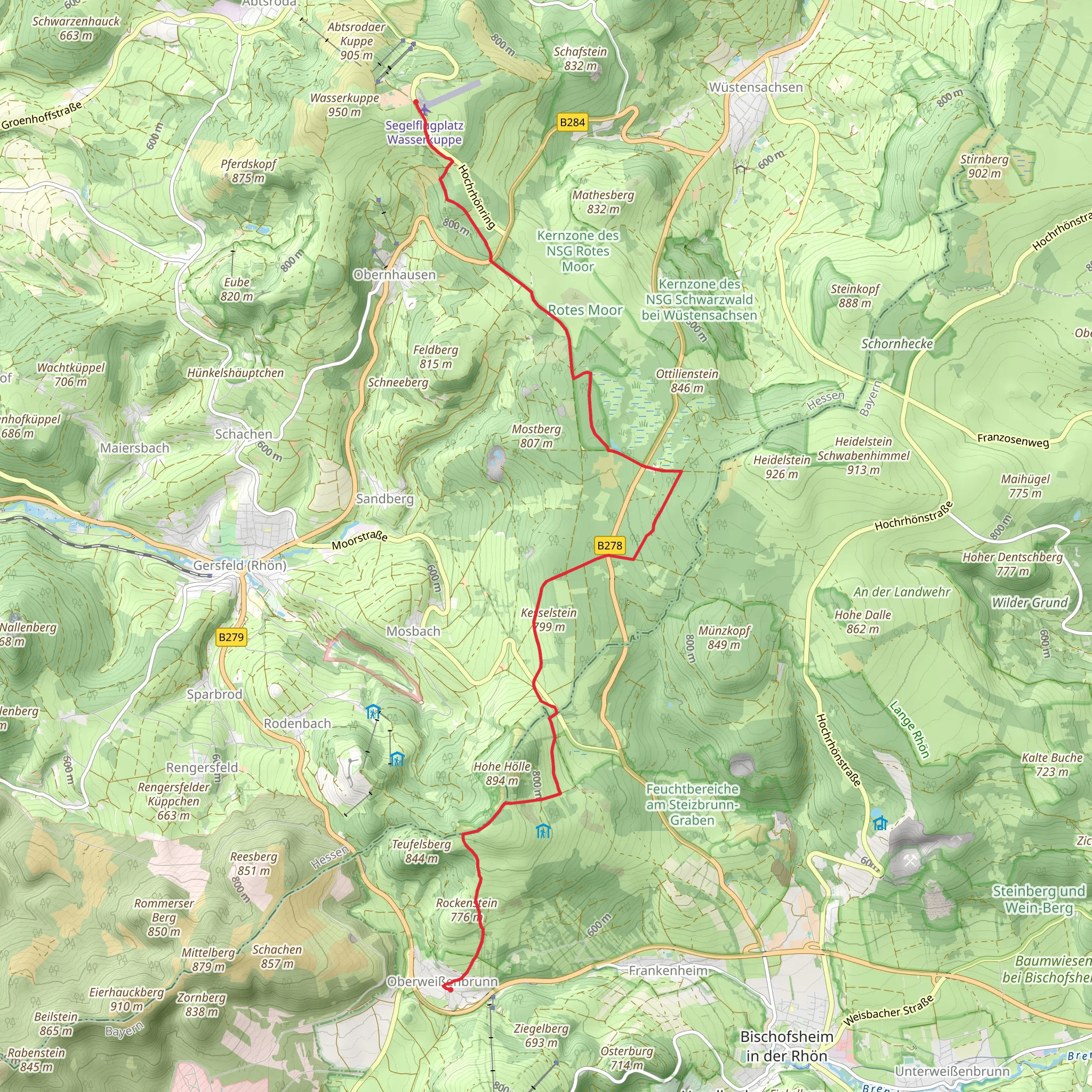 Oberweißenbrunn to Wasserkuppe Airport Walk mobile static map