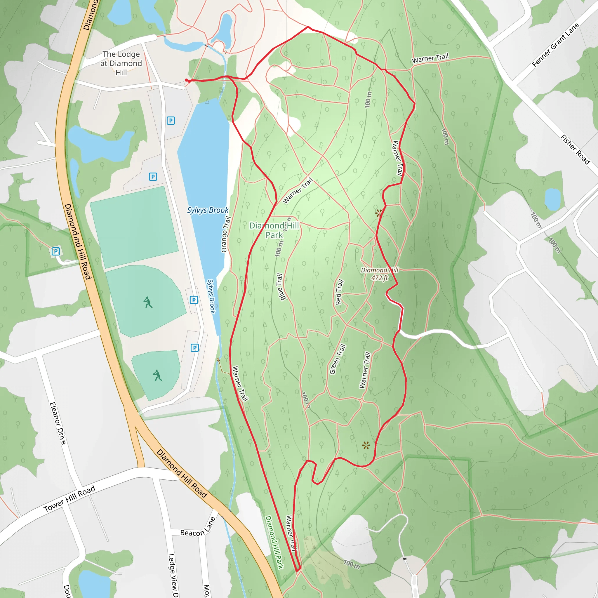 Diamond Hill Loop via Warner Trail mobile static map