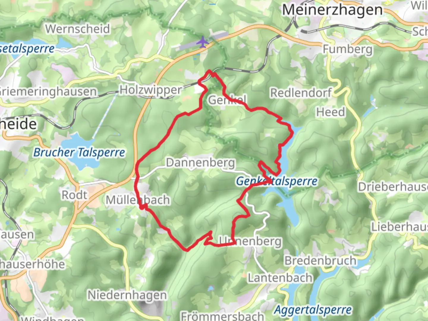 An image depicting the trail Mullenbach and Genkeltalsperre Loop and its surrounding area.