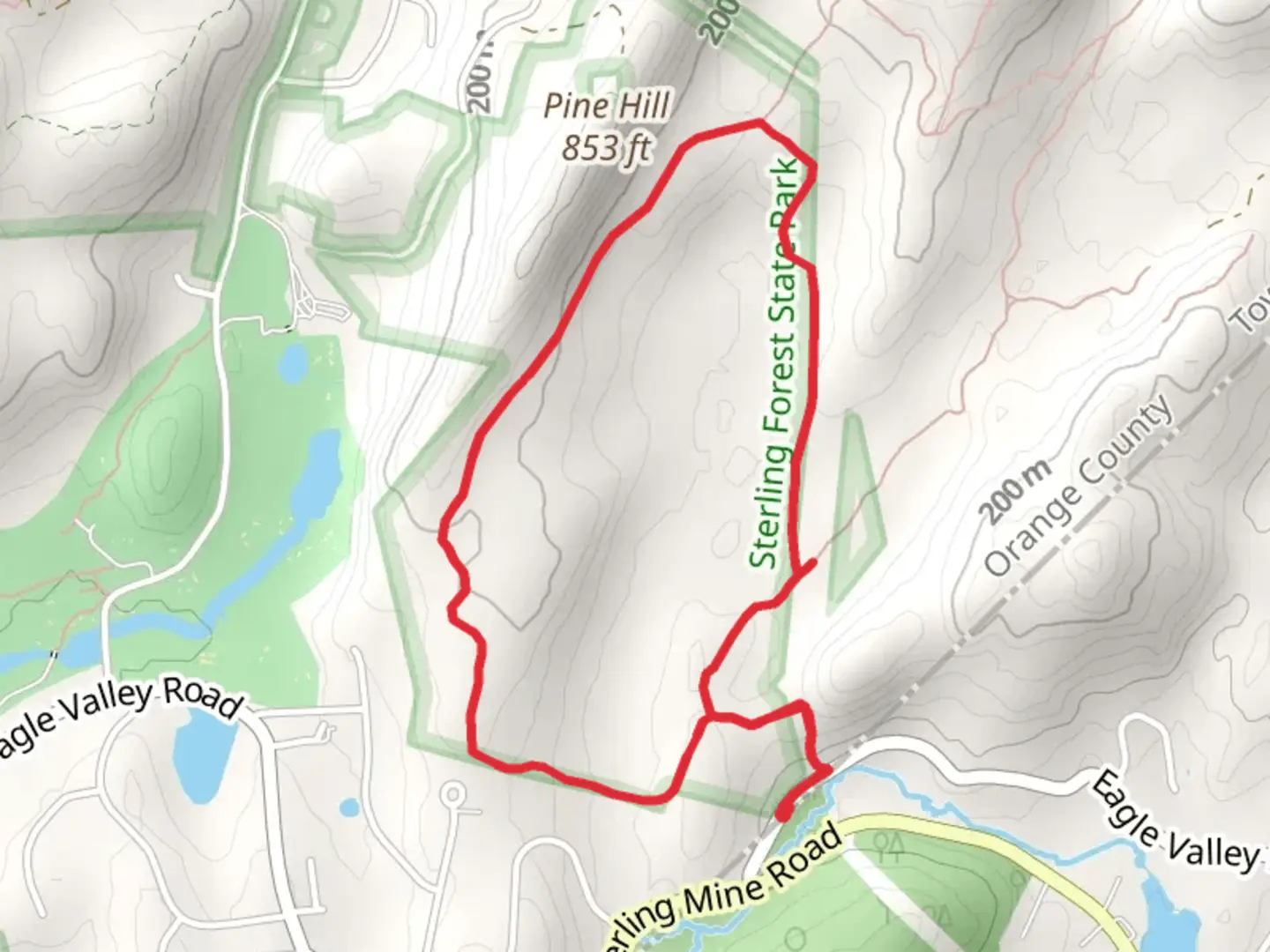 An image depicting the trail Long Swamp Trail via Pine Hill and its surrounding area.