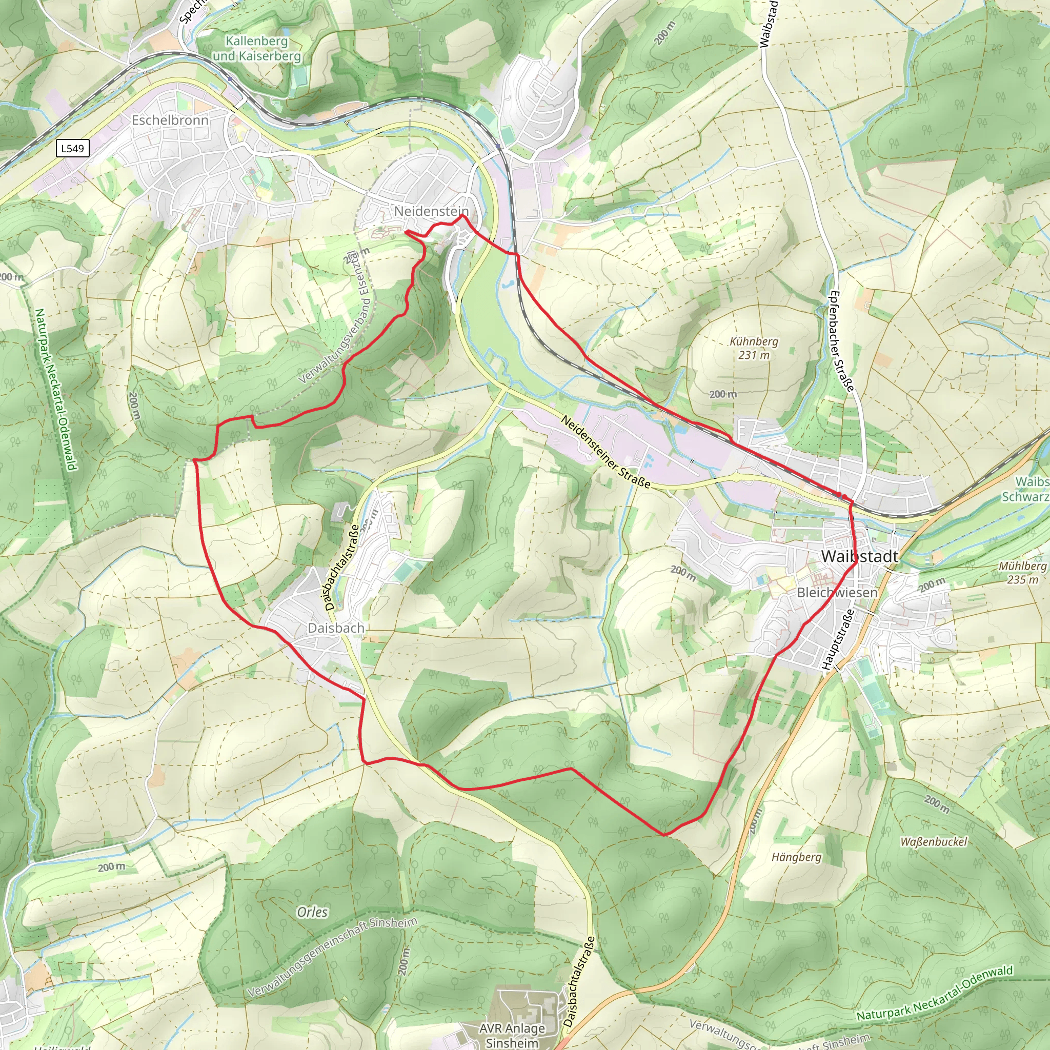 Neidenstein Weg and Hetzengrundweg mobile static map