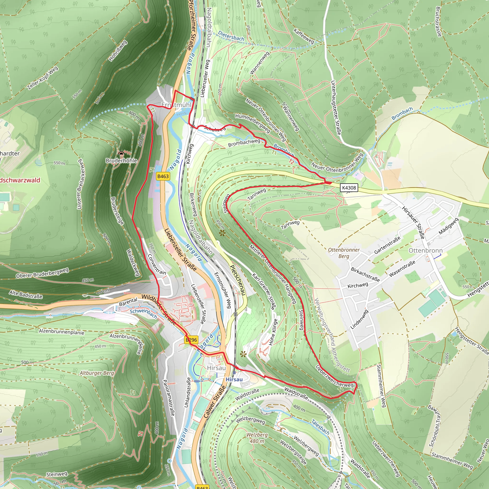 Hirsau and Ernstmühl Loop via Bruderhöhle mobile static map