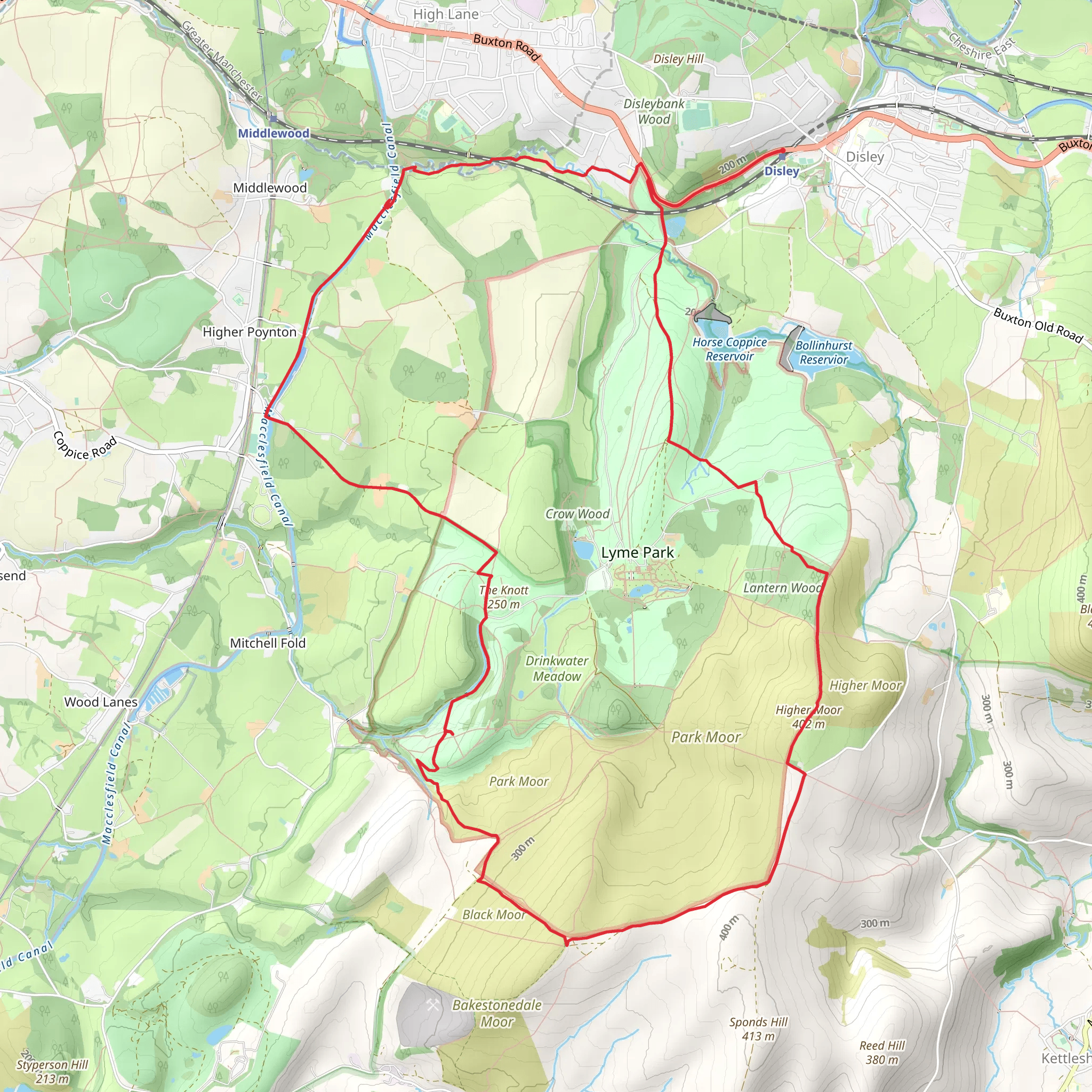 Lyme Park, Higher Moor and Macclesfield Canal Loop from Derby mobile static map