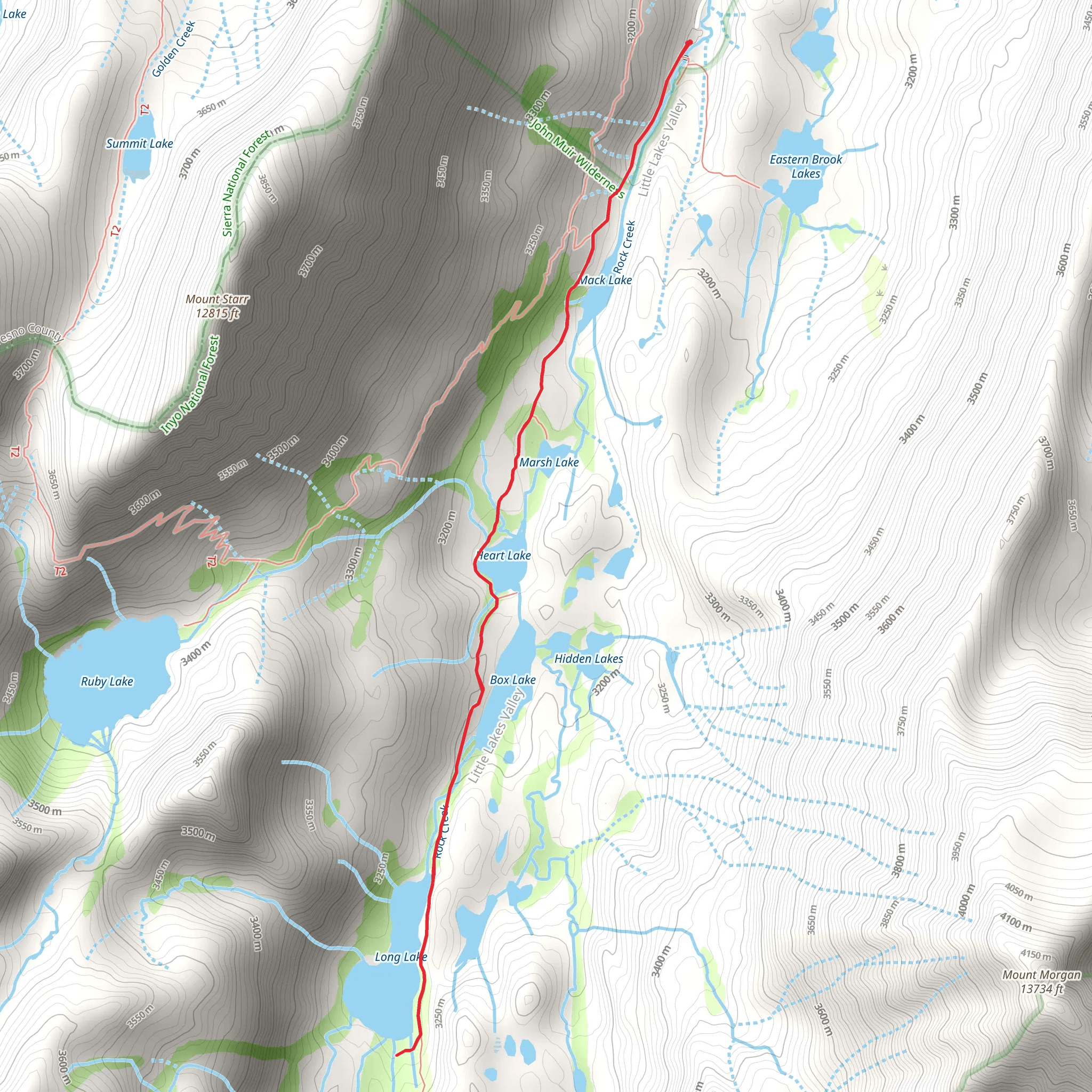 Long Lake via Little Lakes Valley Trail mobile static map