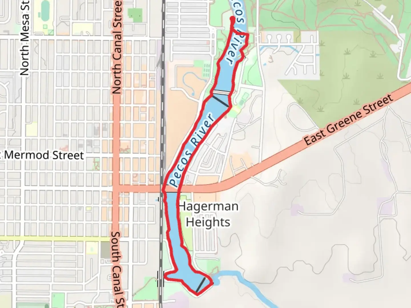 An image depicting the trail Pecos River Loop and its surrounding area.