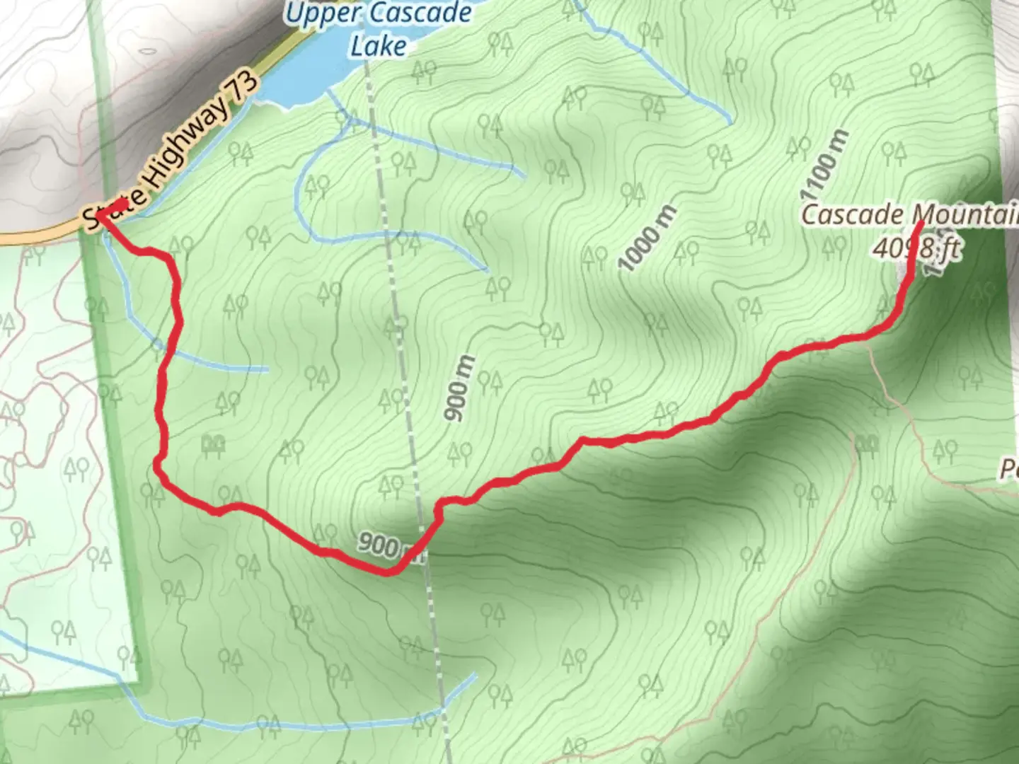 An image depicting the trail Cascade Mountain Trail and its surrounding area.