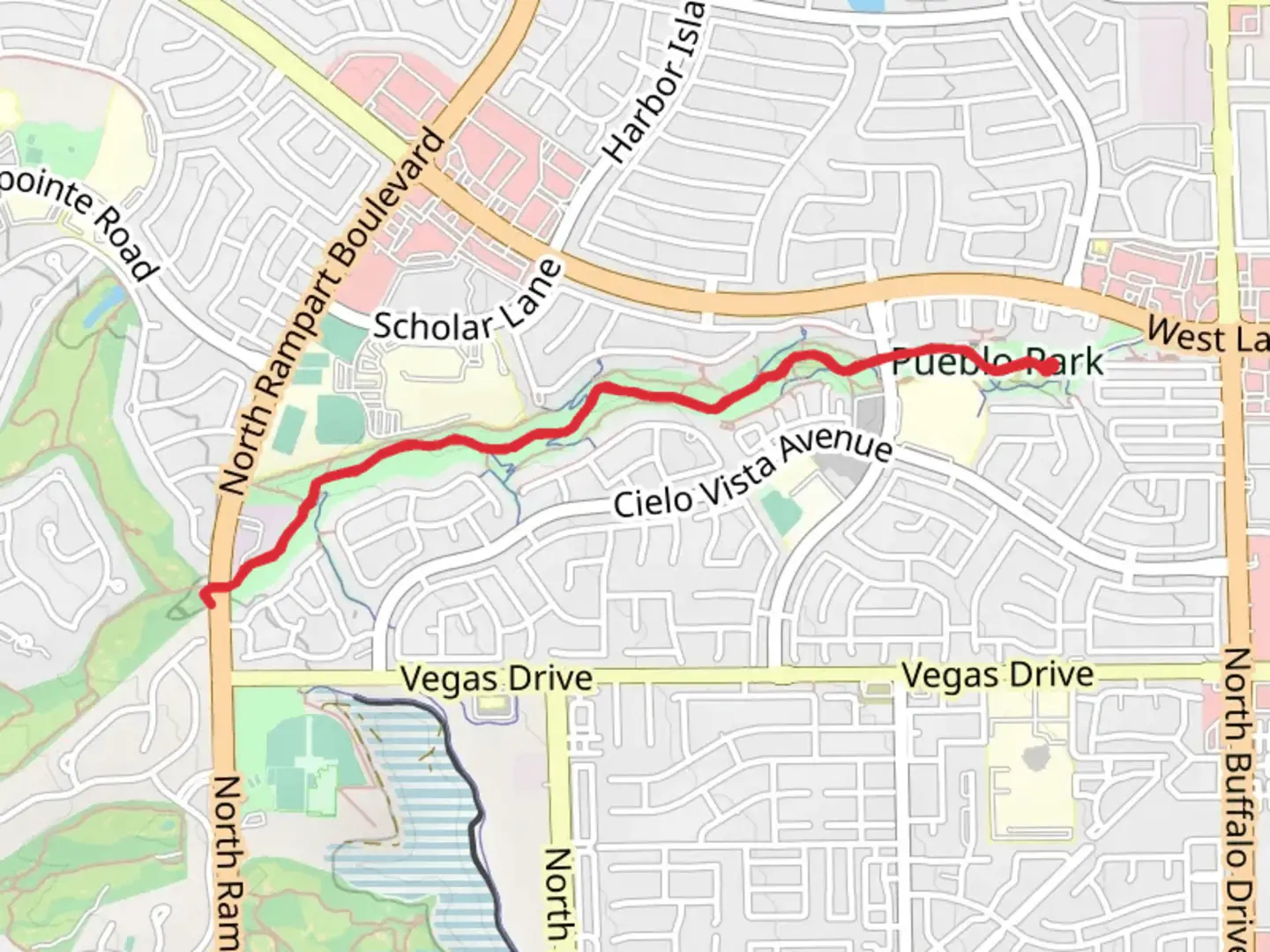 An image depicting the trail Pueblo Park Trail and its surrounding area.