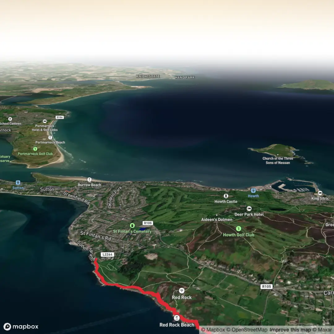 An image depicting the trail Howth Red Rock Beach Out and Back and its surrounding area.