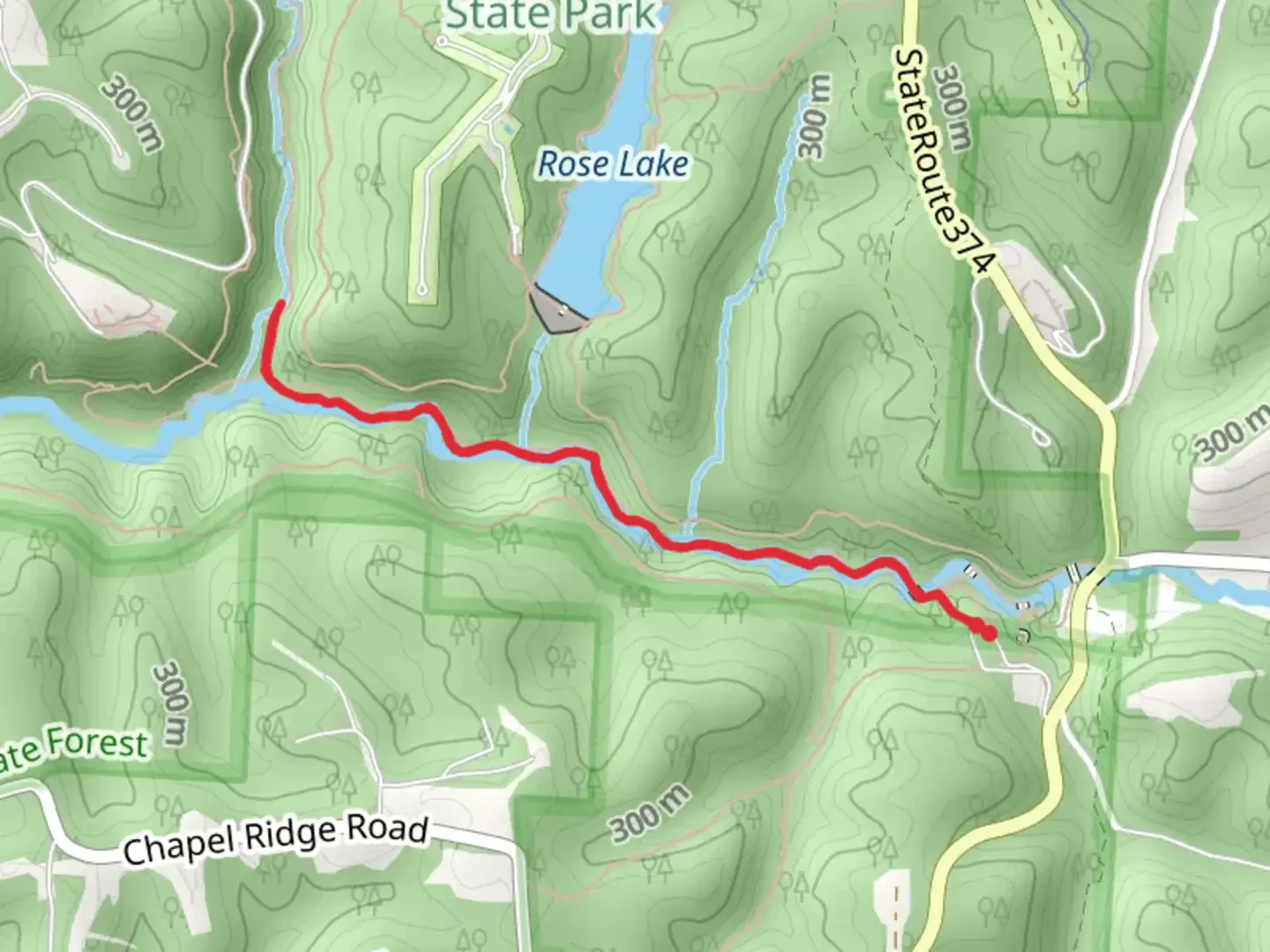 An image depicting the trail Queer Creek and Grandma Gatewood Trail and its surrounding area.