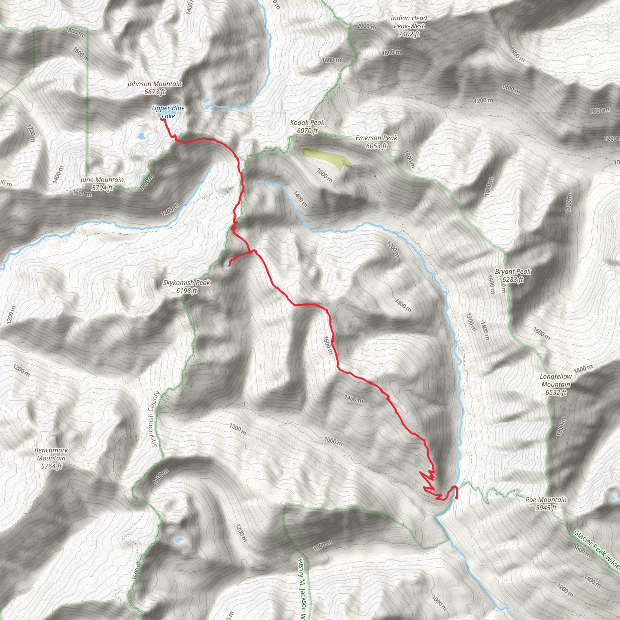 Upper Blue Lake and Lake Sally Ann via Cady Ridge Trail mobile static map