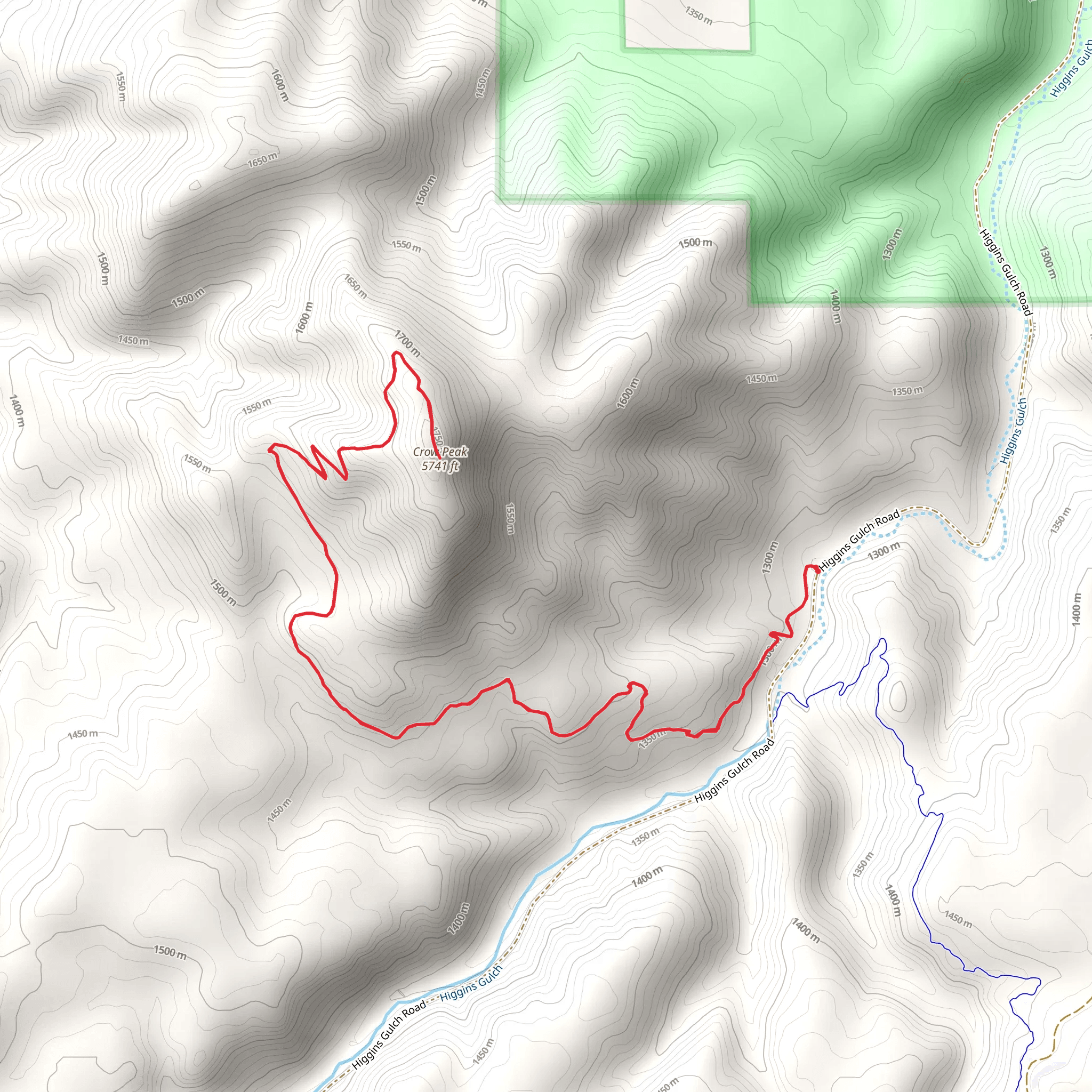 Crow Peak Trail from Higgins Gulch Road mobile static map
