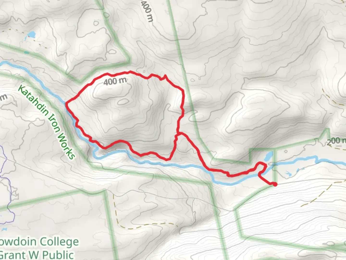 An image depicting the trail Rim Trail Loop from Katahdin Iron Works Road and its surrounding area.